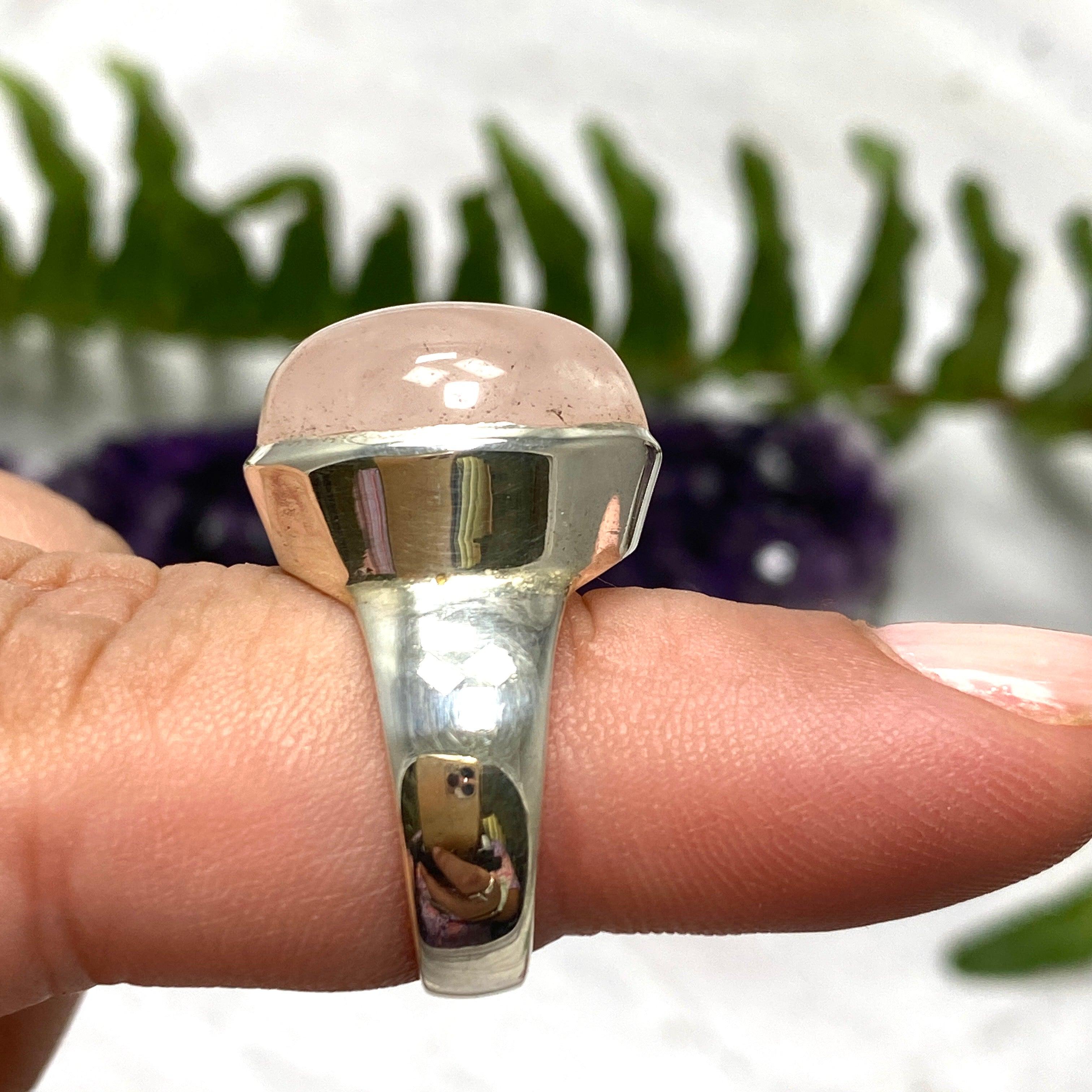 Rose Quartz Oval Cabochon Ring Size 7 - KRGJ2041 | Healing Crystal Jewelry for Meditation & Spiritual Balance