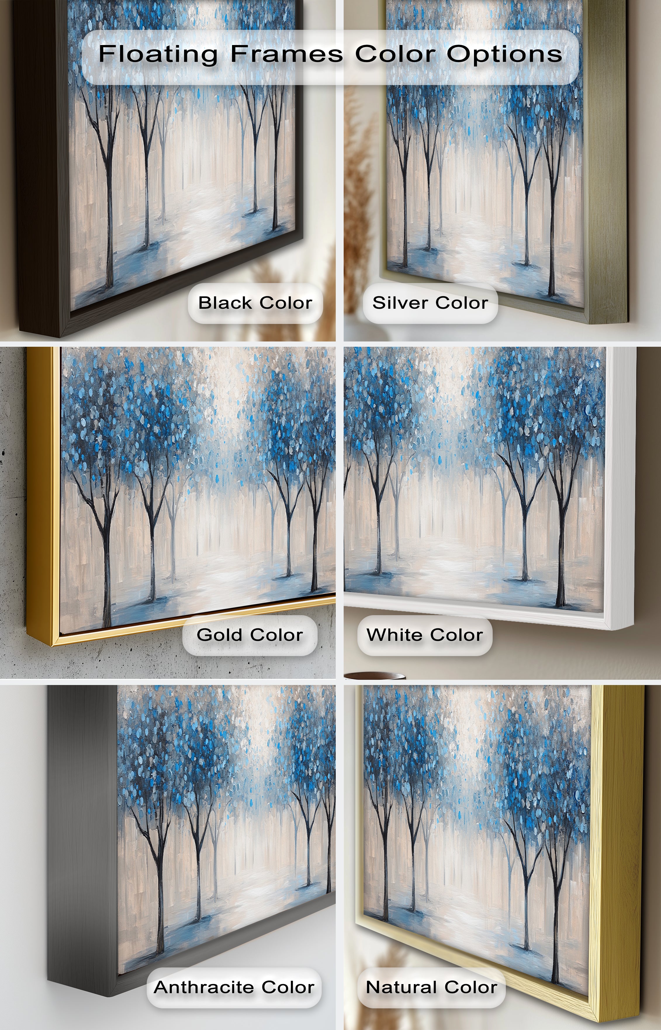 Blue Blossom Trees Wall Art - Floral Oil Painting Canvas Print for Living Room, Bedroom & Office Decor | Nature Inspired Home Decor
