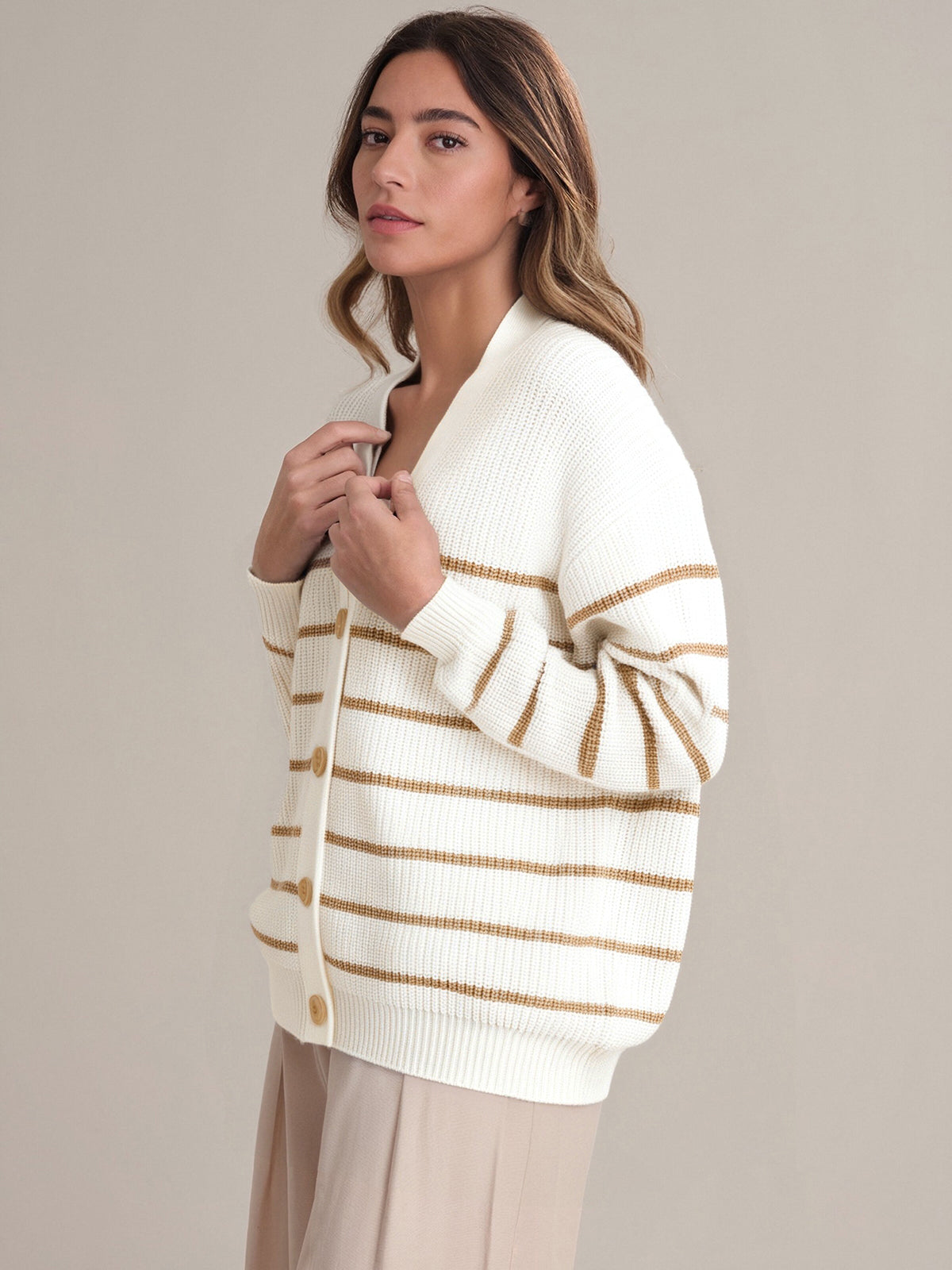 Emilia: Women's Stripe Cotton Cocoon Cardigan - Soft & Cozy Open Front Sweater for Fall & Winter Layering | Perfect for Office, Lounge & Casual Outfits