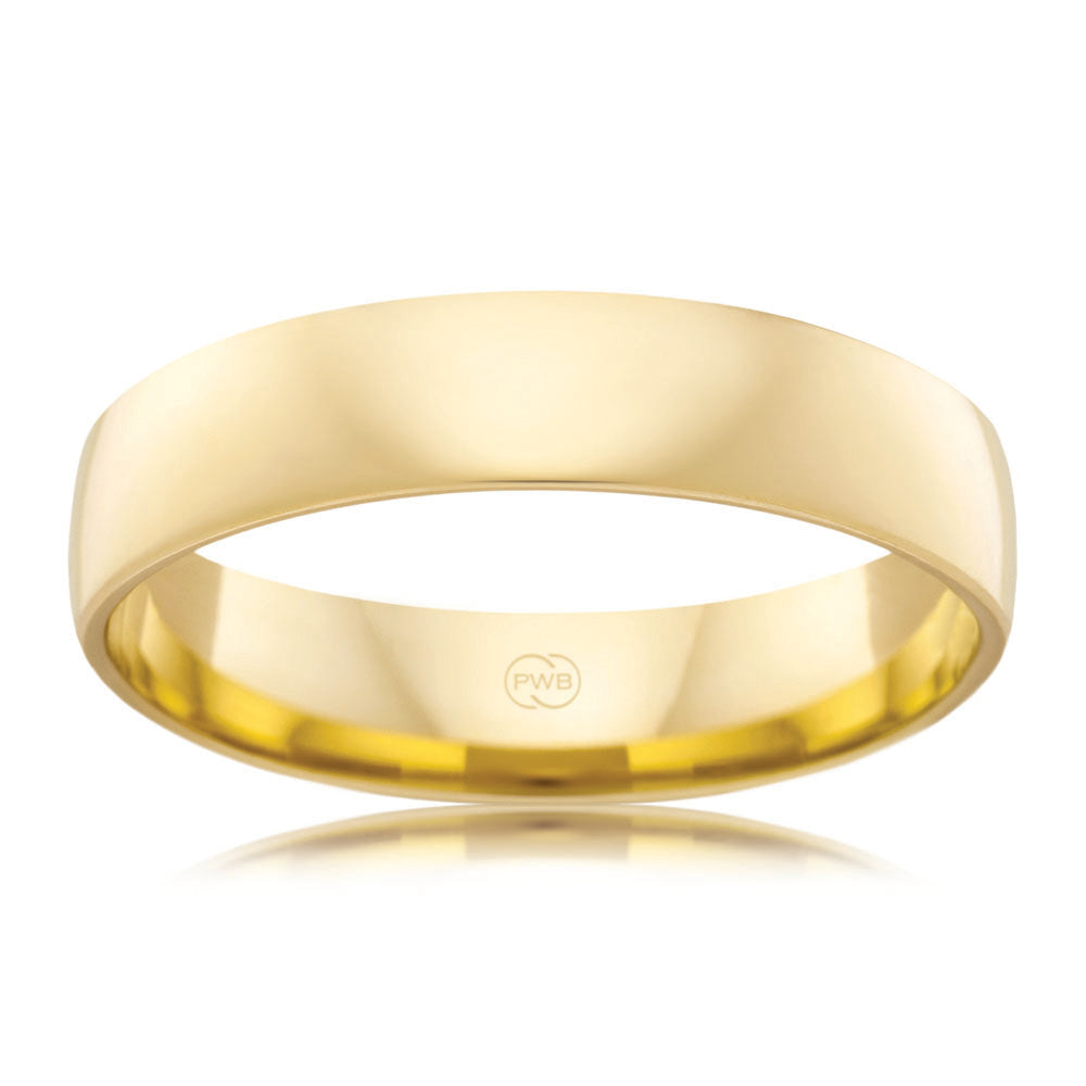 9ct Yellow Gold 5mm Classic Barrel Ezi Fit Ring - Size S - Perfect for Everyday Wear, Wedding Bands & Anniversary Gifts