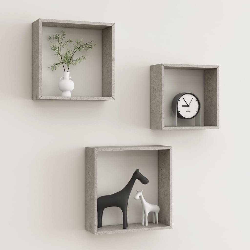 Concrete Gray Floating Shelf Wall Mount - Set of 3 Wall Shelves for Bedroom, Living Room, Bathroom, Kitchen & Office Storage | Space-Saving Home Organization & Decorative Display Solution