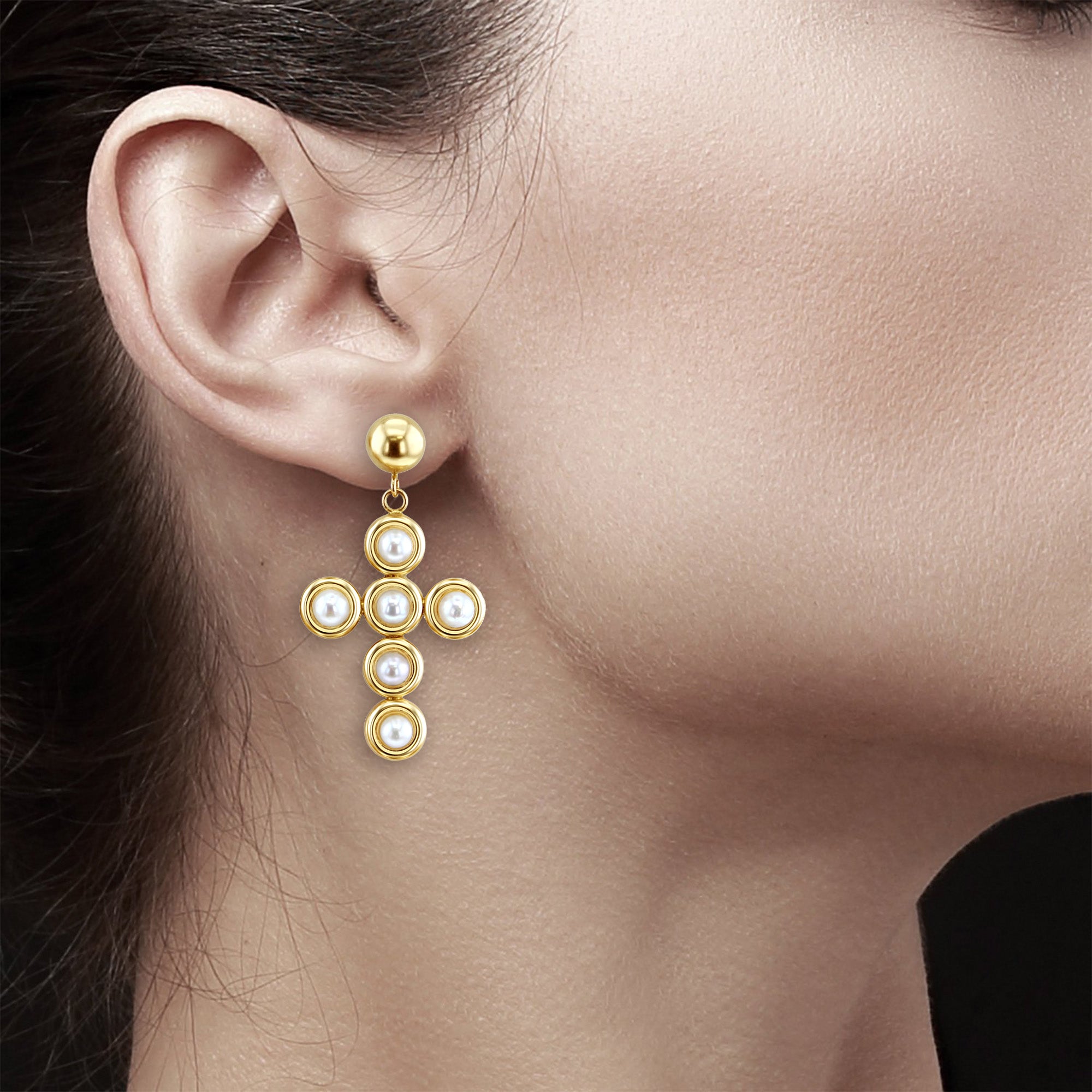 Dangling Pearl Cross Earrings for Women - Elegant Religious Jewelry Gift for Church, Weddings & Special Occasions