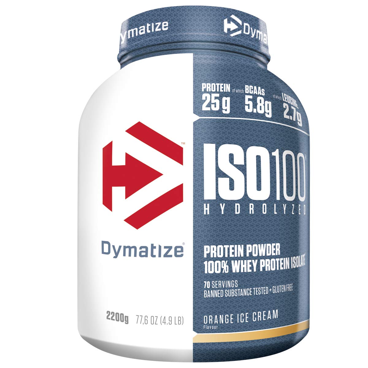 Dymatize ISO 100 Hydrolyzed Whey Protein Powder - Orange Ice Cream Flavor, 2.2kg (77.9oz) for Post-Workout Recovery & Muscle Growth | Gym Supplement for Athletes & Bodybuilders