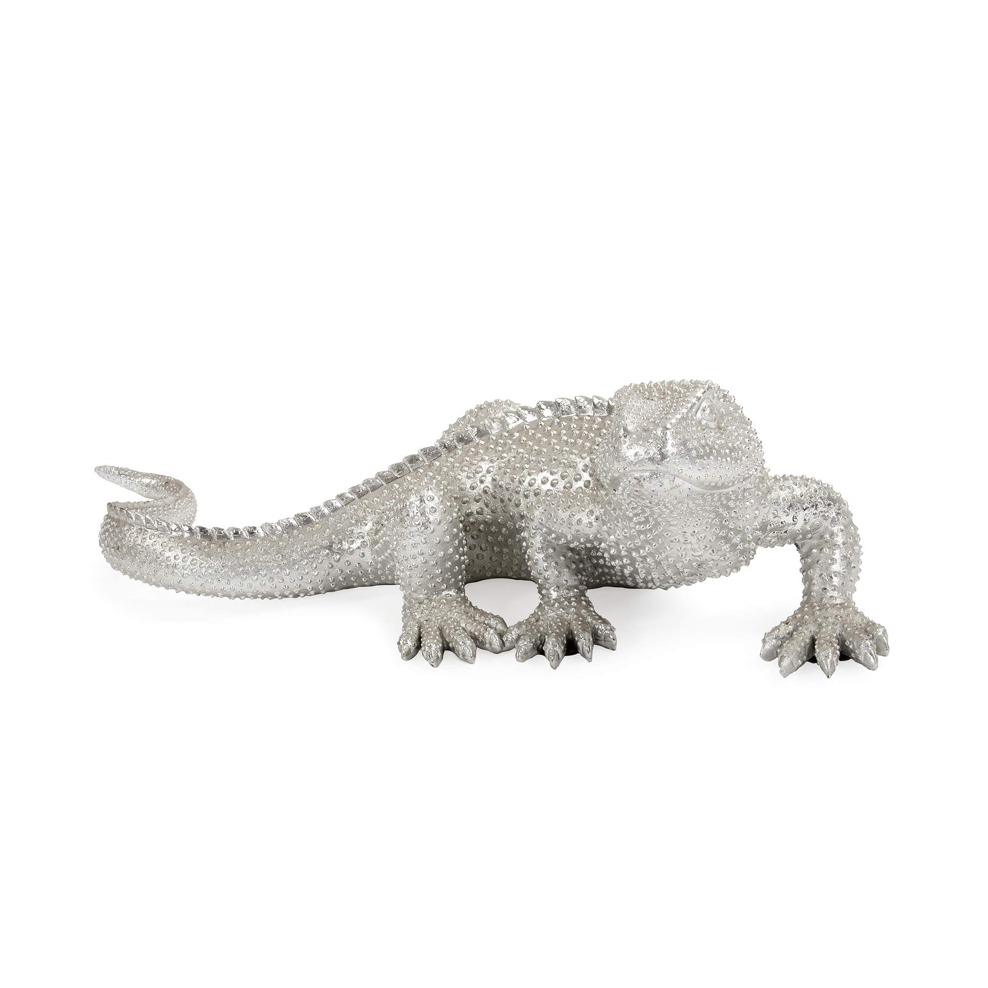 Howard Elliott Decorative Lizard Figurine - Abstract Animal Sculpture in Textured Nickel Finish, 34 x 12 x 9 Inches - Modern Home & Office Decor for Living Room, Garden, Bookshelf or Desk Display