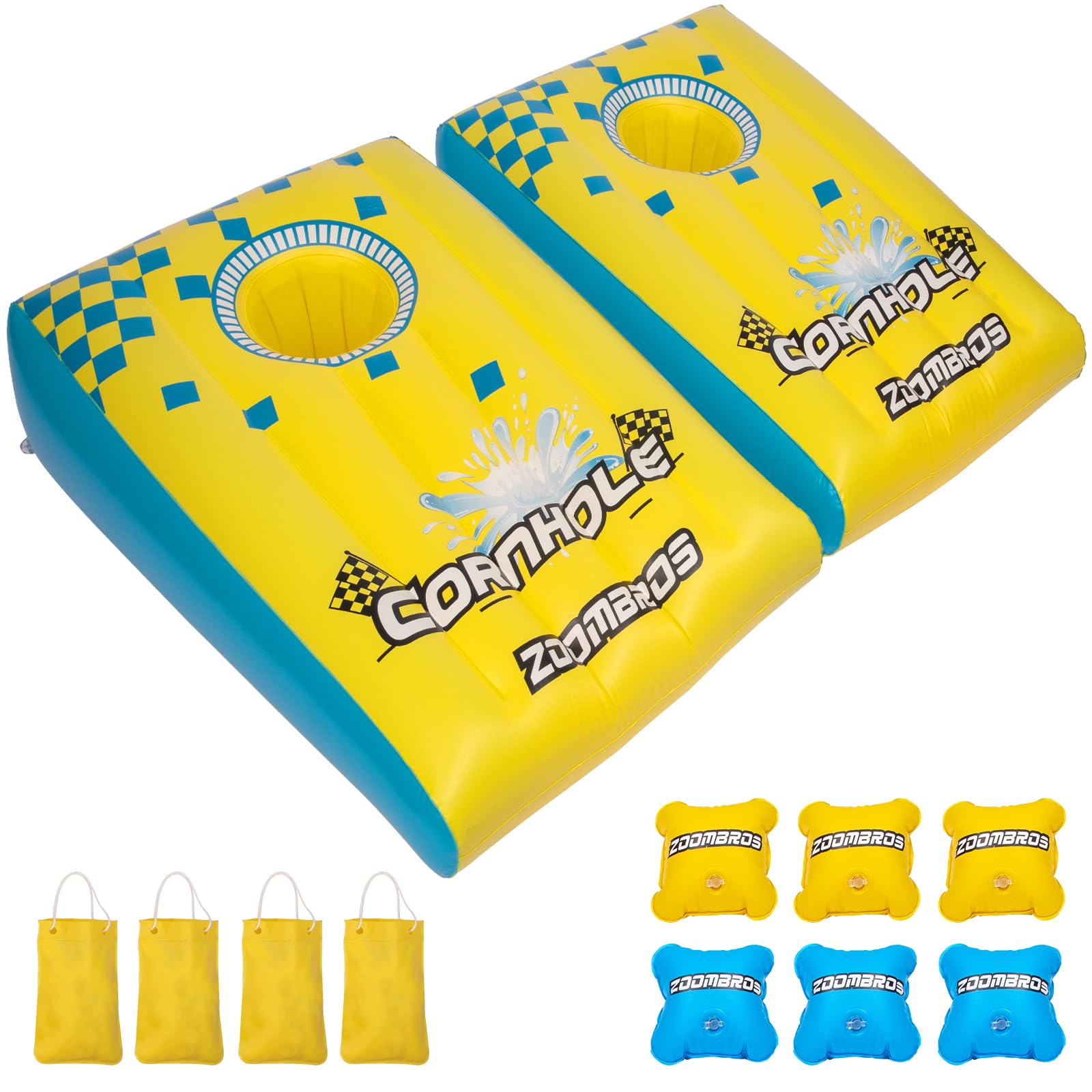 2-in-1 Inflatable Cornhole & Ring Toss Game Set with 6 Bean Bags - Floating Pool Party Games for Adults, Teens and Family - Perfect for Backyard BBQs, Beach Parties and Summer Gatherings