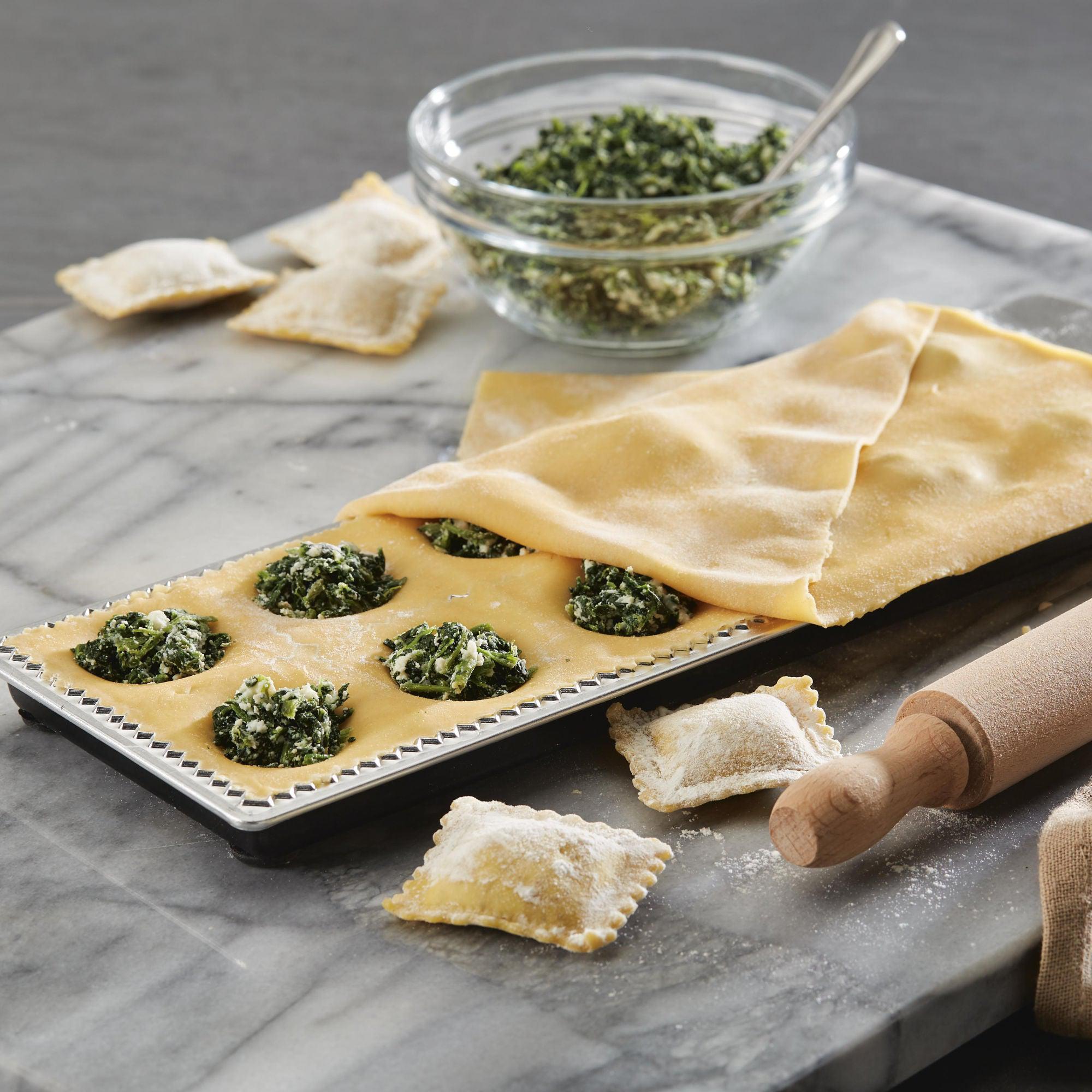 12 Imprint Ravioli Press with Mini Rolling Pin - Stainless Steel Pasta Maker for Homemade Ravioli, Dumplings & Pierogi - Perfect for Italian Cooking & DIY Pasta Making at Home