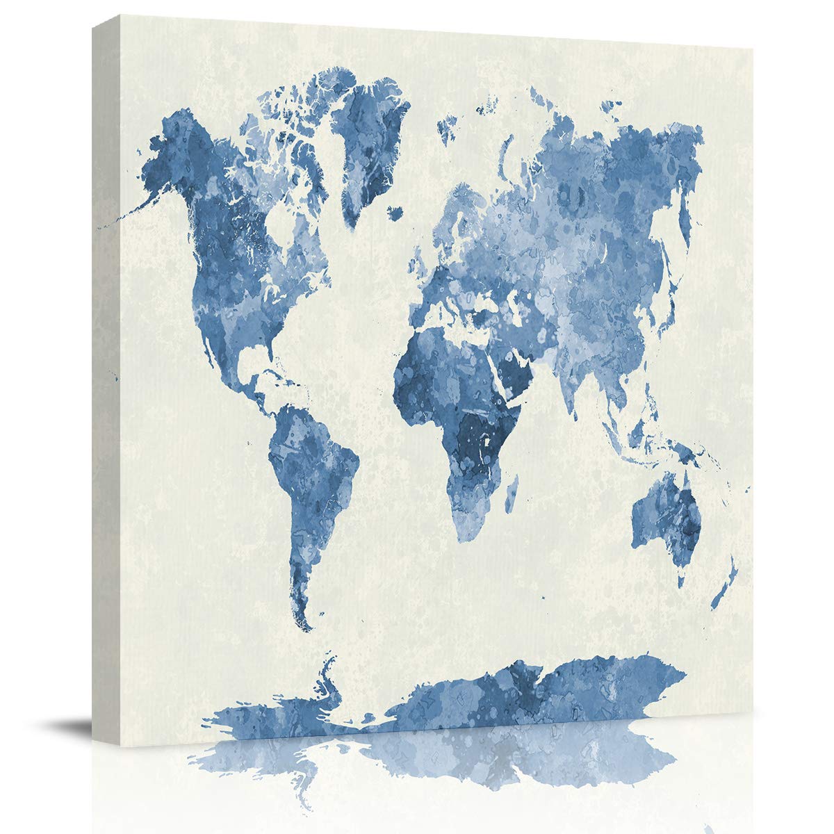 Watercolor World Map Canvas Wall Art - 12x12in Ocean & Land Blue Wall Decor for Bedroom, Living Room & Office | Aesthetic Home Decor Painting Posters | Perfect for Coastal, Travel & Boho Room Themes