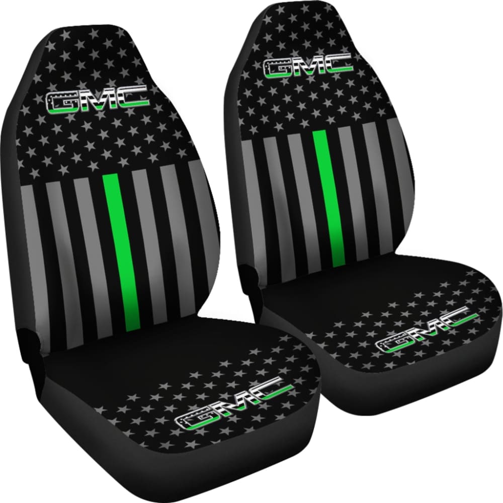 American Flag Car Seat Covers with Thin Green Line - Compatible with GMC 212601 - Patriotic Accessories for Trucks & SUVs - Perfect for Police Supporters, Veterans & Patriotic Drivers