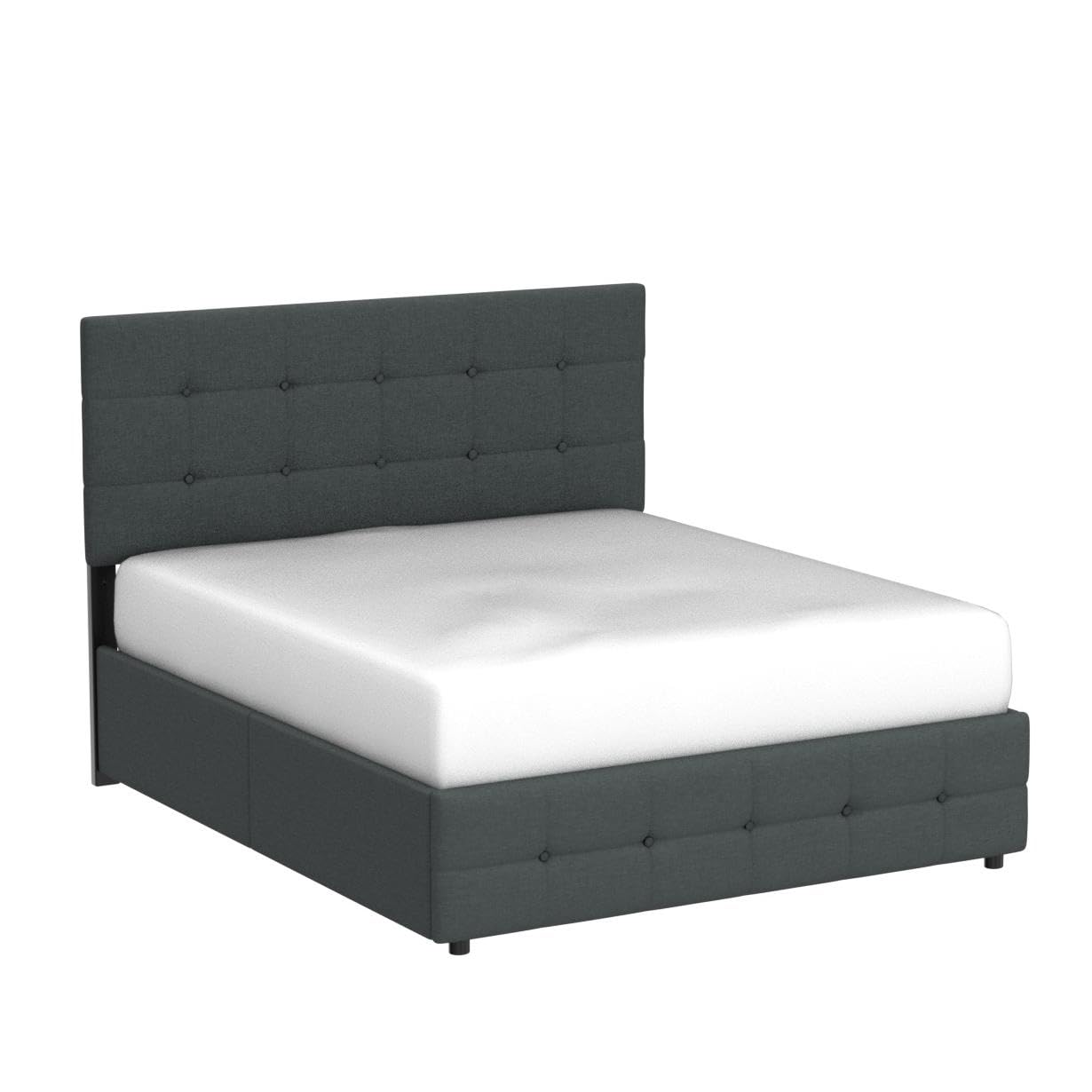 HOOMIC Full Size Platform Storage Bed Frame with 4 Drawers - Adjustable Headboard, Square Stitched Button Tufted Design, Wooden Slats - Noise Free, Easy Assembly, No Box Spring Needed - Dark Grey - Perfect for Small Bedrooms, Guest Rooms & Dormitories