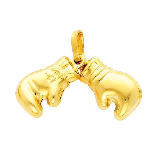 14K Yellow Gold Double Boxing Glove Charm Pendant with 1.5mm Flat Mariner Chain Necklace - Boxing Jewelry Gift for Men & Women - Perfect for Fighters, Coaches & Boxing Enthusiasts