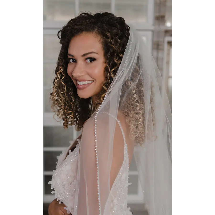 V2190C Cathedral Veil - Elegant Long Wedding Veil with Lace Trim for Brides, Perfect for Church Ceremonies & Formal Weddings