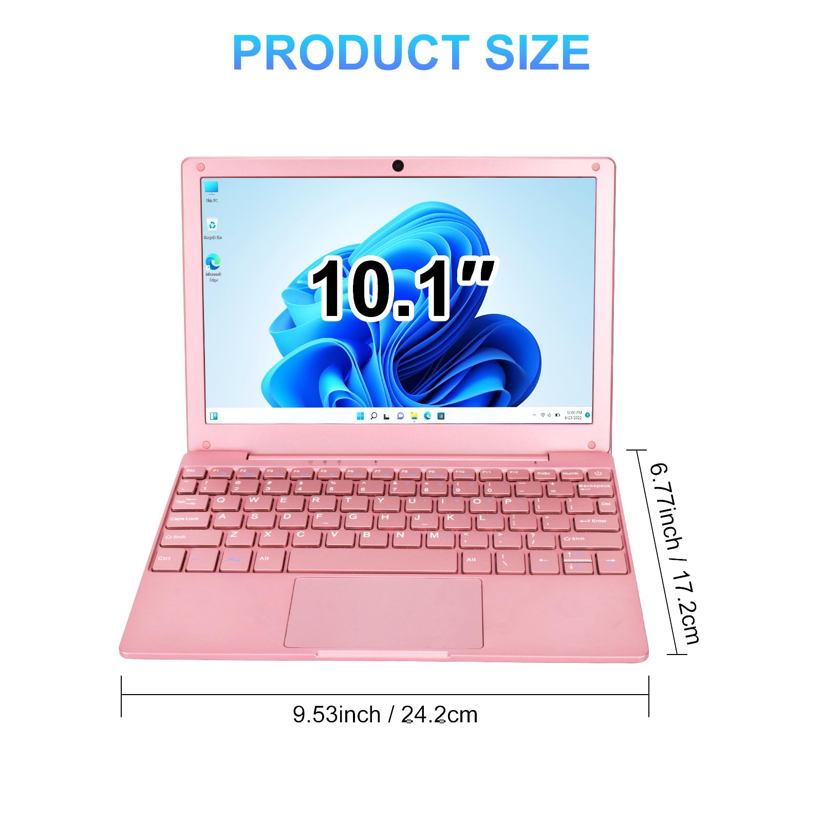 10.1 Inch Mini Laptop - 8GB RAM 128GB SSD, Intel Celeron N4020 Processor up to 2.8GHz, IPS Display, Windows 11 OS - Ultra Portable & Powerful Rose Gold Notebook for Work, Travel & Remote Learning