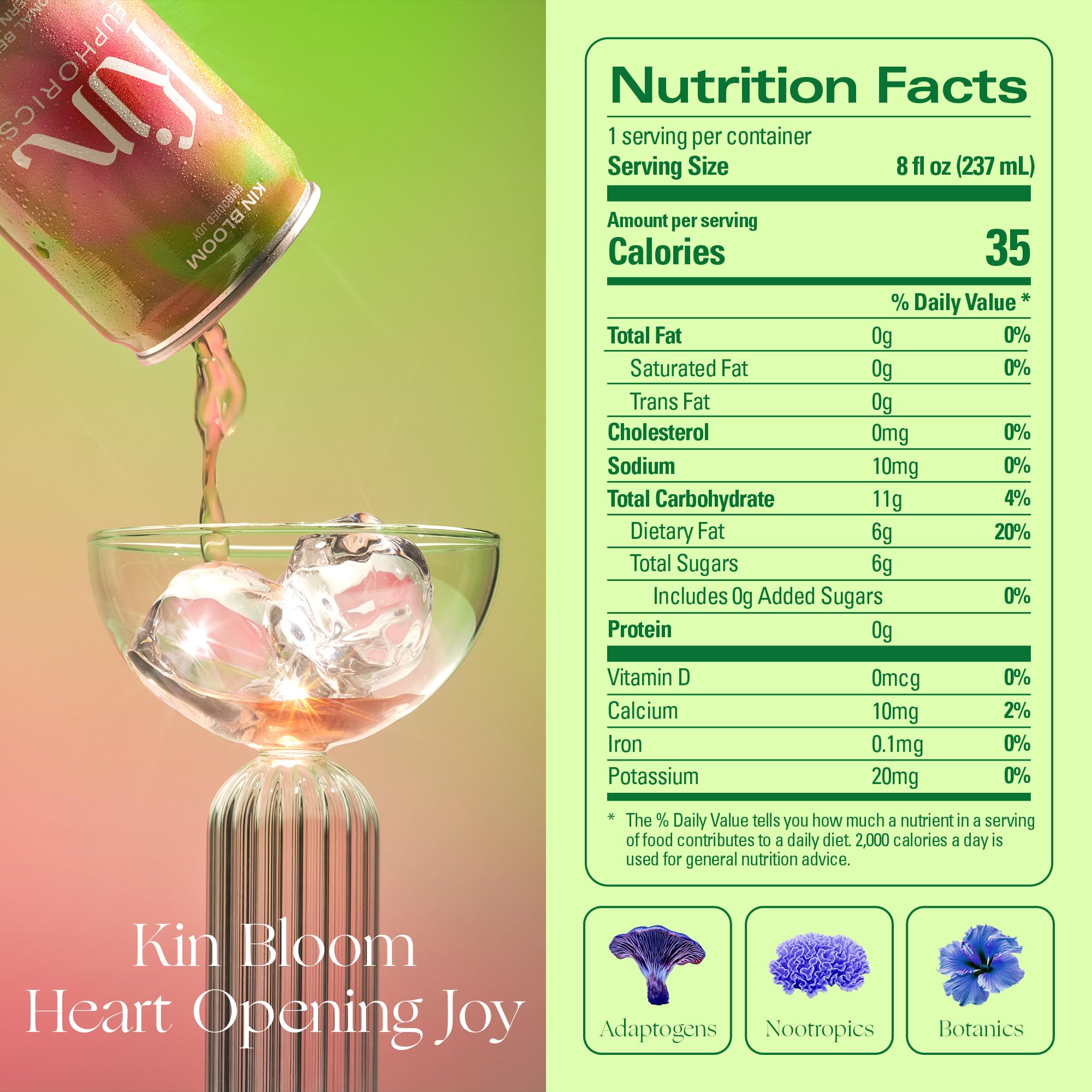 Kin Euphorics Kin Bloom Non-Alcoholic Functional Beverage - 8 Fl Oz (8pk) | Elevate Mood & Focus with L-Theanine, Schisandra | Prebiotic Strawberry White Grape Flavor | Perfect for Work, Yoga or Social Gatherings