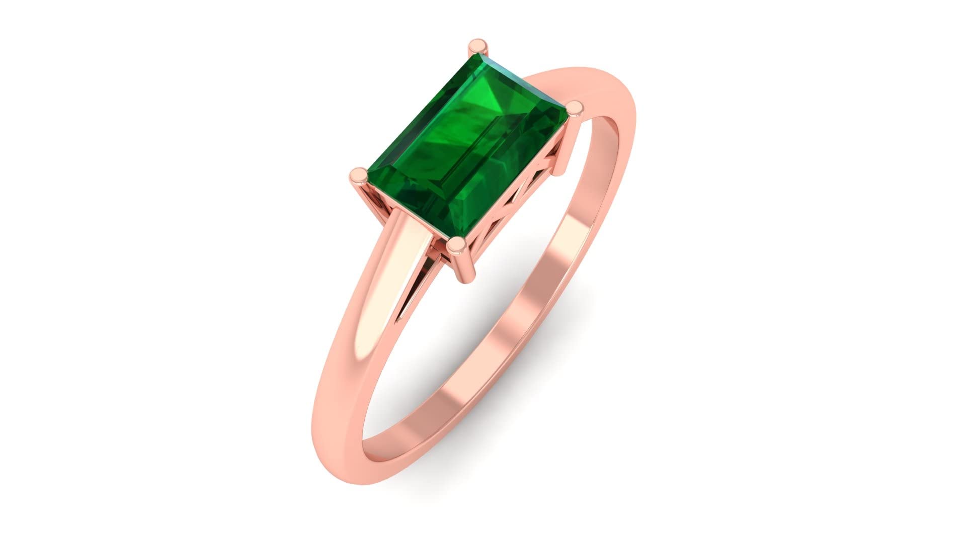 Lab-Created Emerald Solitaire Ring for Women - Certified Baguette Cut 14K Solid Gold Engagement Ring | Perfect for Proposals, Anniversaries & Special Occasions