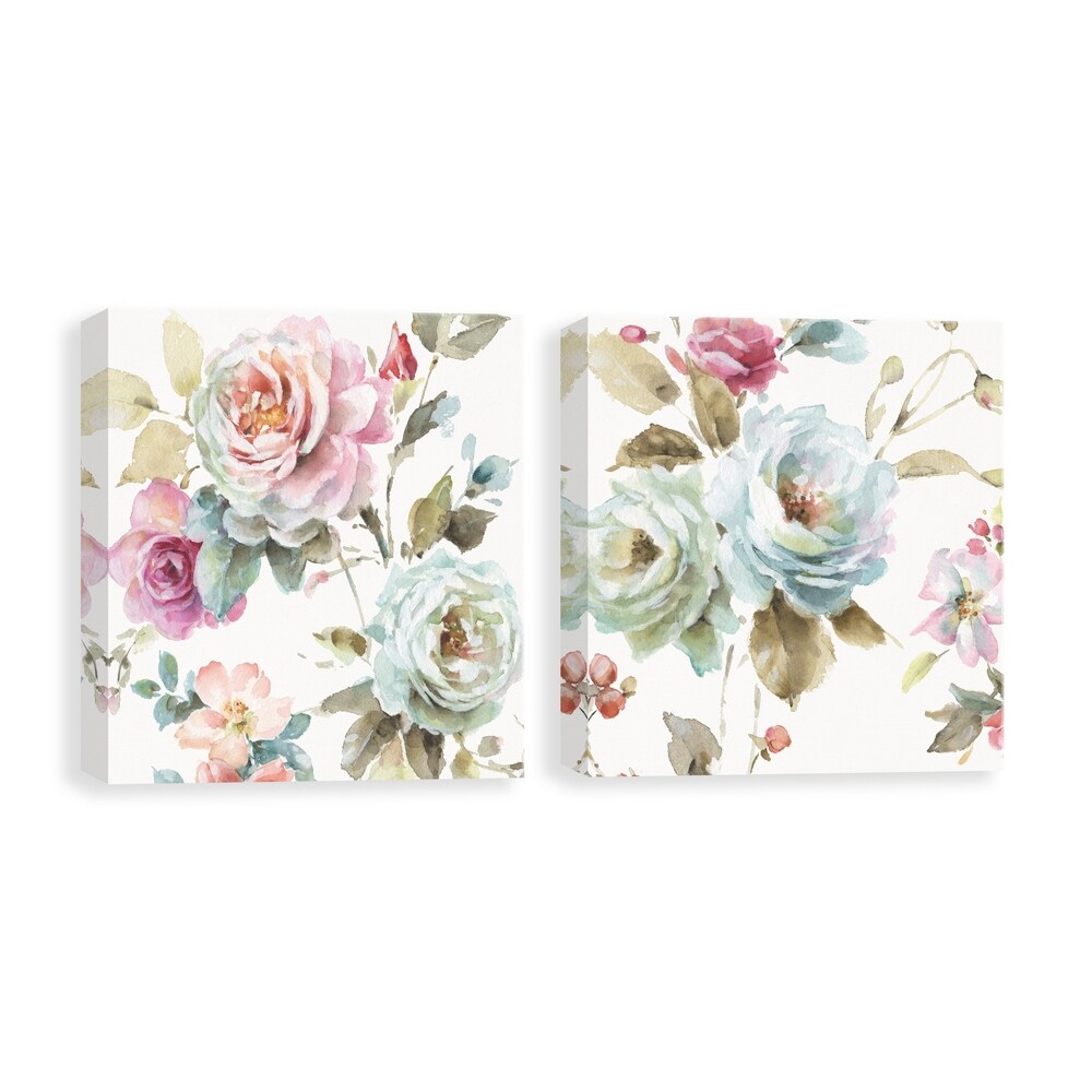 Romantic Hand-Embellished Canvas Wall Art Set of 2 - 16x16 Inches Multi-Color Paintings for Living Room & Bedroom Decor