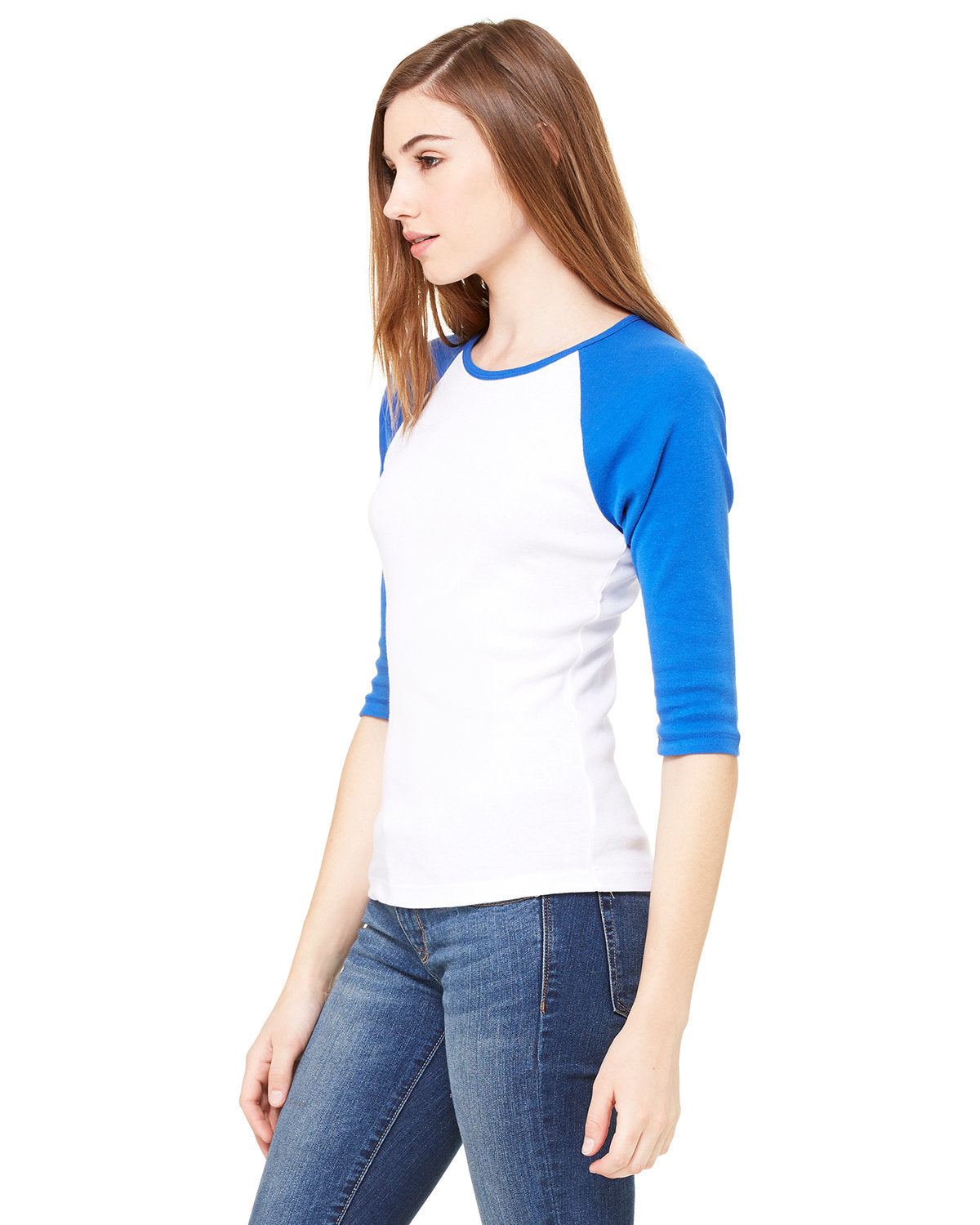 Bella + Canvas B2000 Women's Baby Rib 3/4 Sleeve Contrast Raglan T-Shirt | Soft Comfort Fit Casual Tee for Everyday Wear, Yoga & Lounge