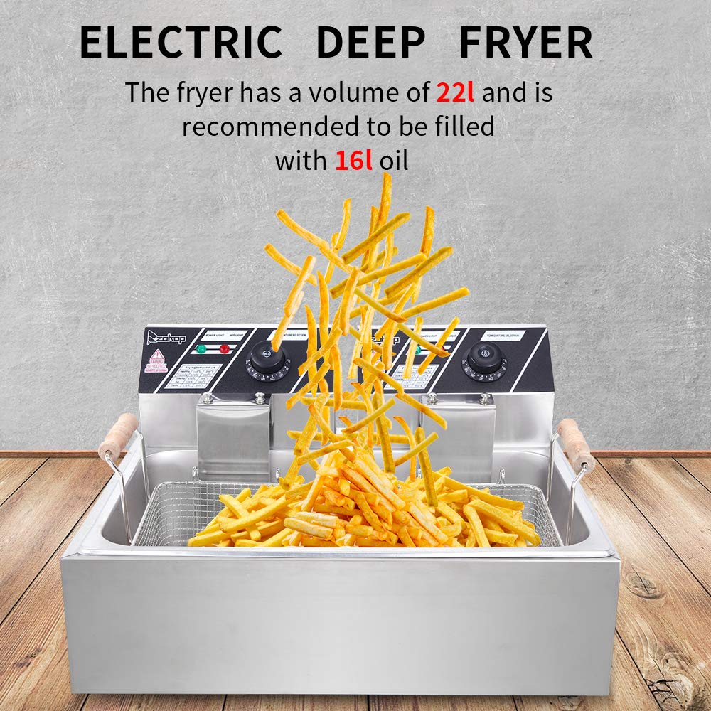 Commercial Grade Electric Stainless Steel Deep Fryer with Basket - 12L Single Cylinder (2-Pack) for Restaurants, Food Trucks & Home Kitchens