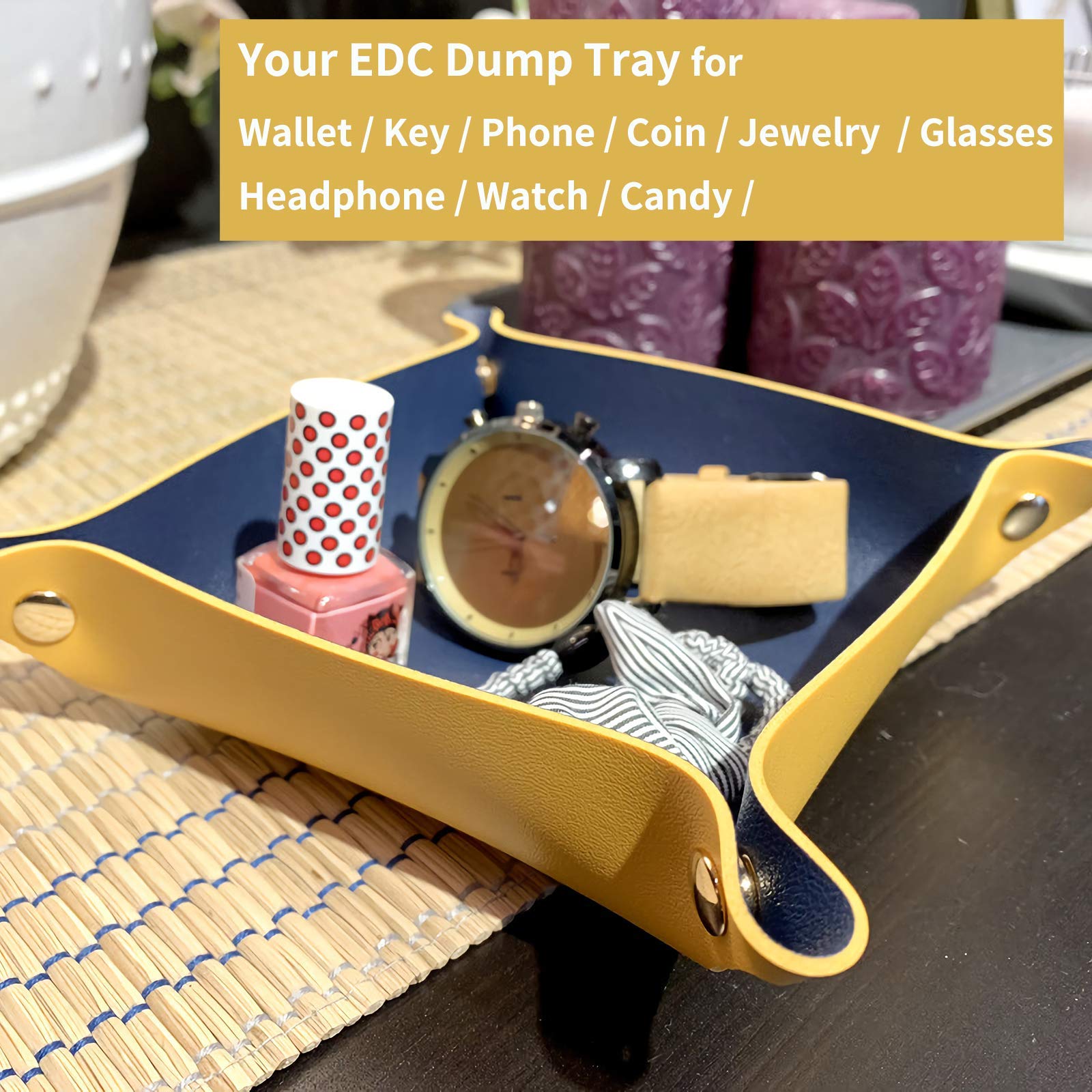 Premium Leather Valet Tray for Men & Women - Collapsible Travel Organizer with Snap Closure | Key Holder, Jewelry & EDC Dump Tray for Entryway Table, Dresser & Nightstand | Home & Office Desk Organizer (Silver + Pink) - Perfect for Travel, Gift Giving & Daily Essentials Storage