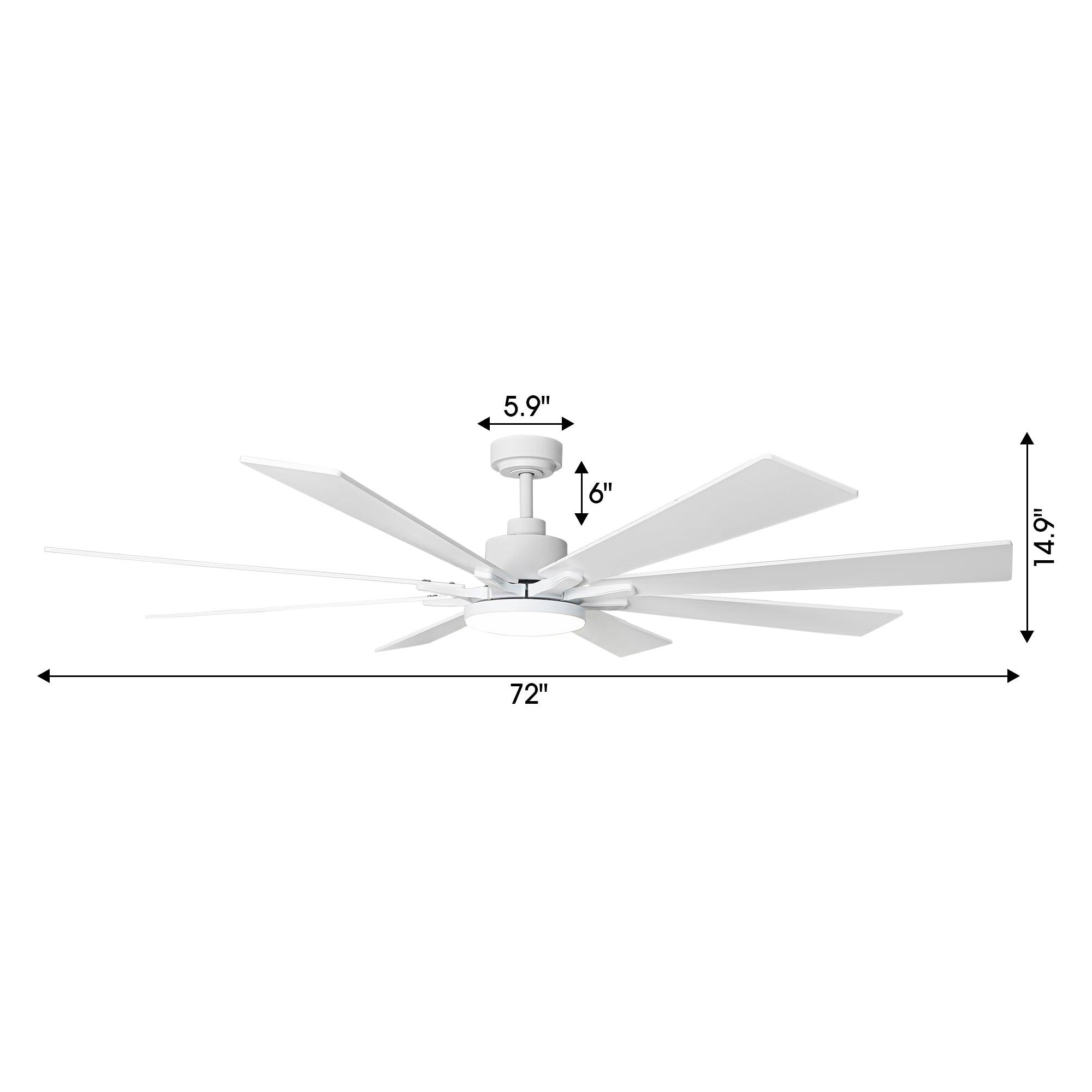 72 Inch Elbe Modern Ceiling Fan with Light Kit & Remote Control - Perfect for Living Room, Bedroom, and Large Spaces