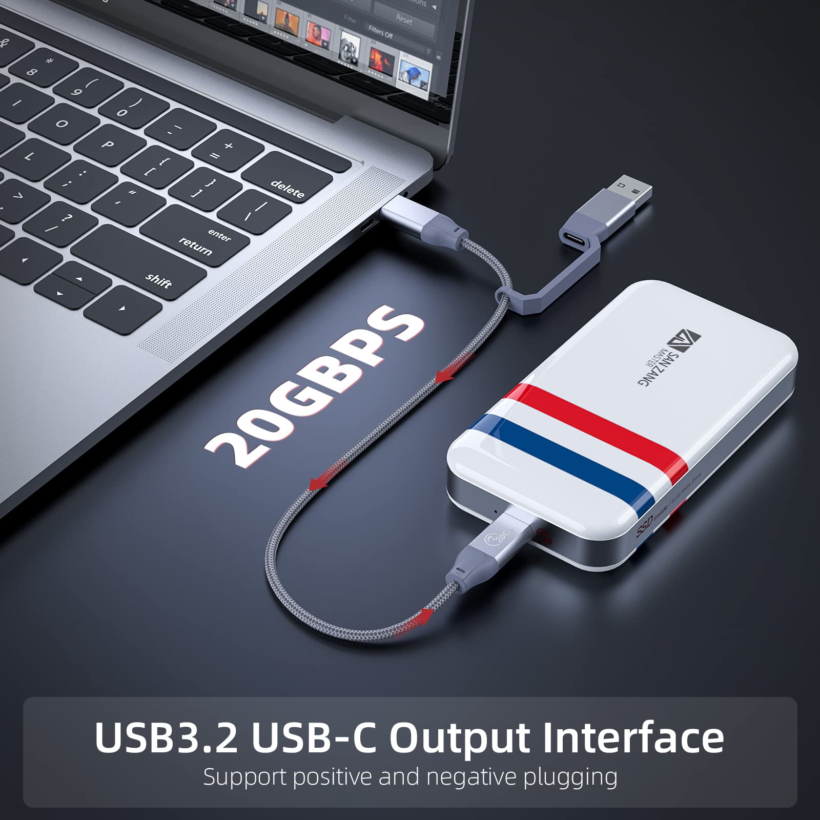 SAN ZANG MASTER 512GB Portable SSD External Solid State Drive - Ultra Fast 2000MB/s, USB 3.2 Gen 2x2 Type C, Compatible with PC, Mac, Android, PS5, Xbox - Perfect for Gaming, Video Editing & Data Backup