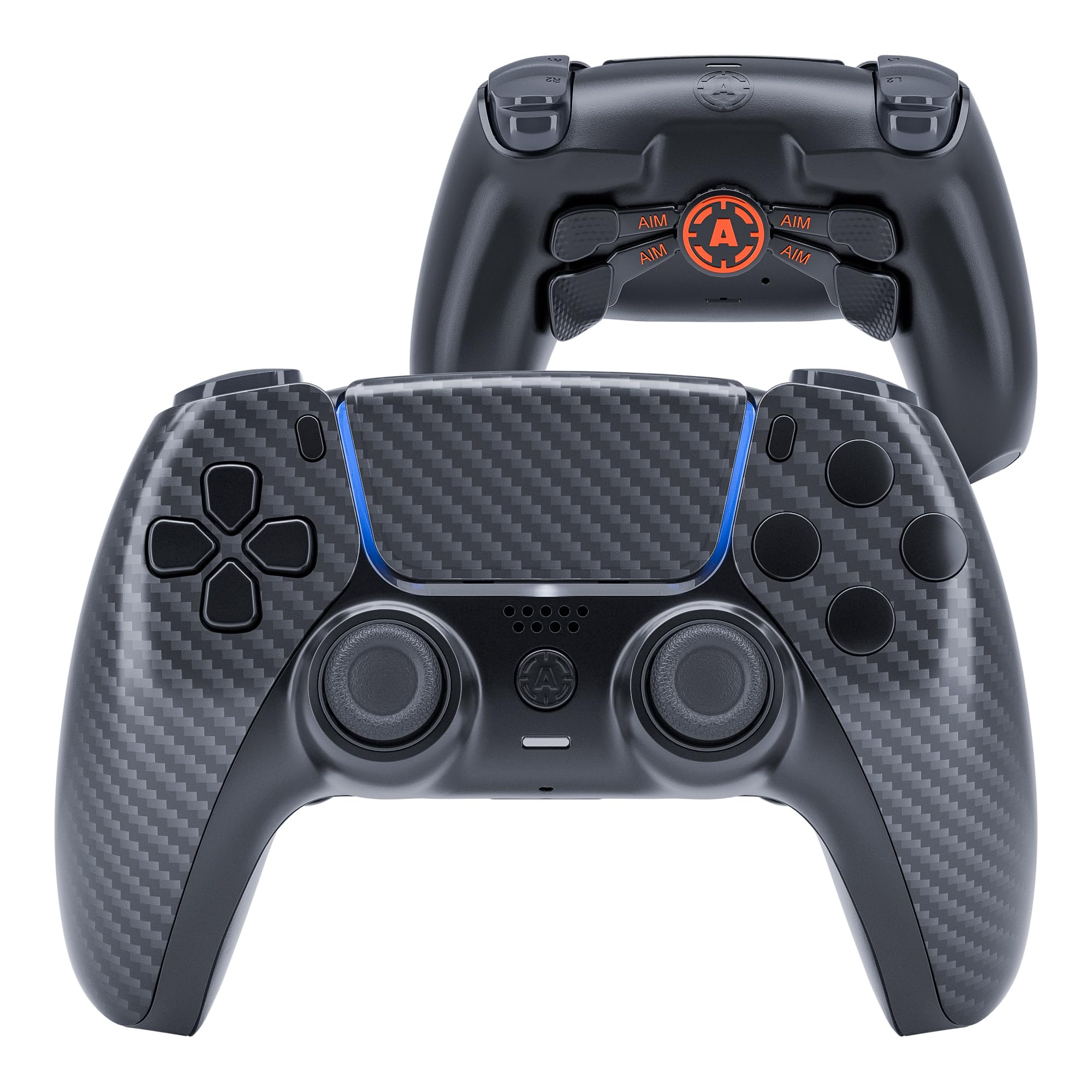 AimControllers Custom PRO Wireless Gaming Controller for PS5 & PC - 4 Remappable Back Paddles, Carbon Full Print Design | Perfect for Competitive Gaming, FPS, and eSports Tournaments