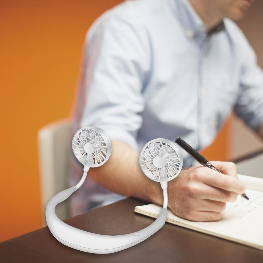 Cellet Hands-Free Portable Neck Fan - Rechargeable USB Mini Fan with Double-Side Cooling for Outdoor, Travel, Office & Gym (White)