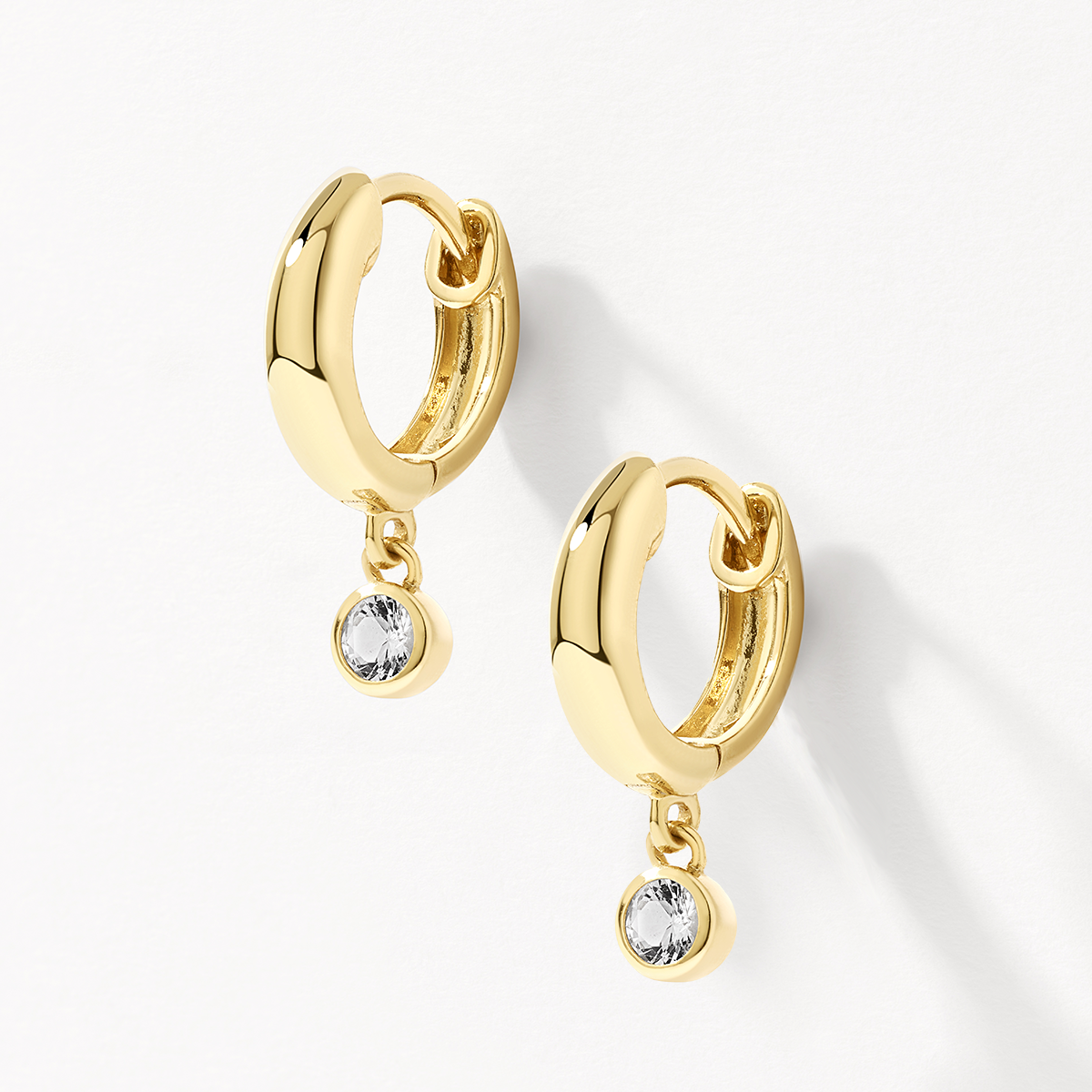 14K Gold White Topaz Round Drop Huggie Earrings for Women - Perfect for Weddings, Parties & Everyday Elegance