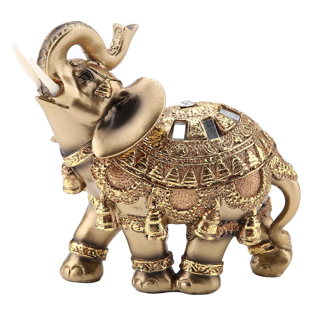 Golden Elephant Sculpture Statue - Home & Office Decor, Anti-Slip Floor Decoration, Lucky Elephant Figurine for Living Room, Bedroom, Cafe (Gift Idea)
