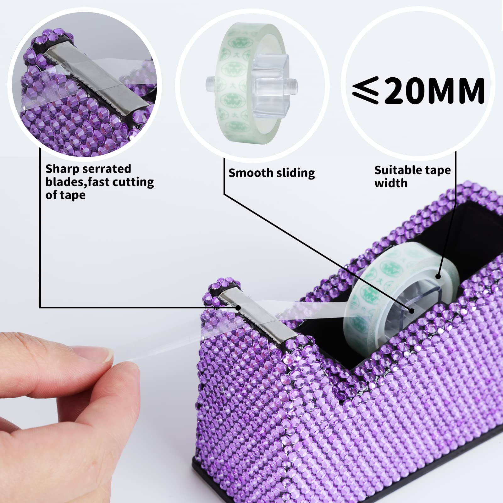 Elegant Purple Crystal Handmade Desktop Tape Dispenser & Stapler Set - Perfect for Office, School, and Home Organization