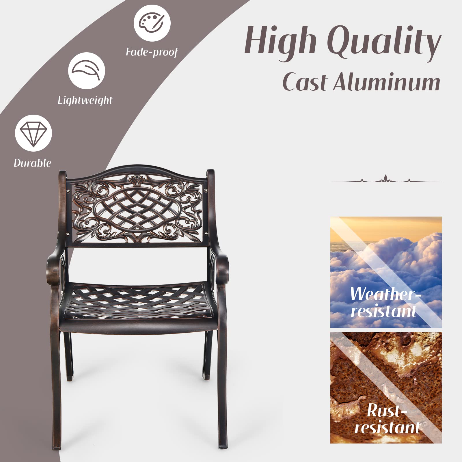 Tangkula 2-Piece Outdoor Dining Chairs Set - All-Weather Cast Aluminum Patio Chairs with Armrests & Curved Seats - Perfect for Garden, Poolside, Backyard, Deck & Outdoor Entertaining