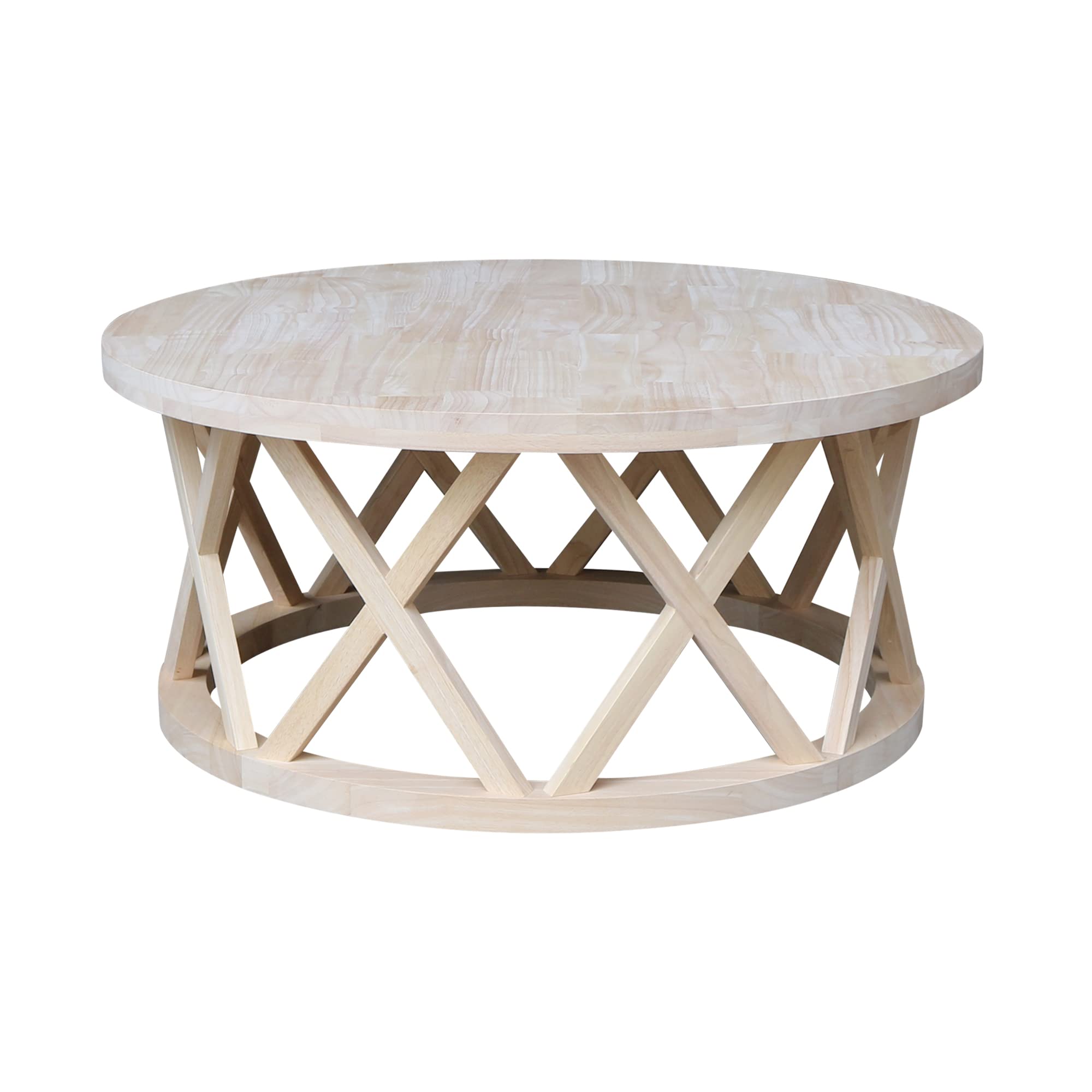 IC International Concepts Solid Wood Ceylon Round Coffee Table - Unfinished Natural Wood for Living Room, Lounge & Office Decor