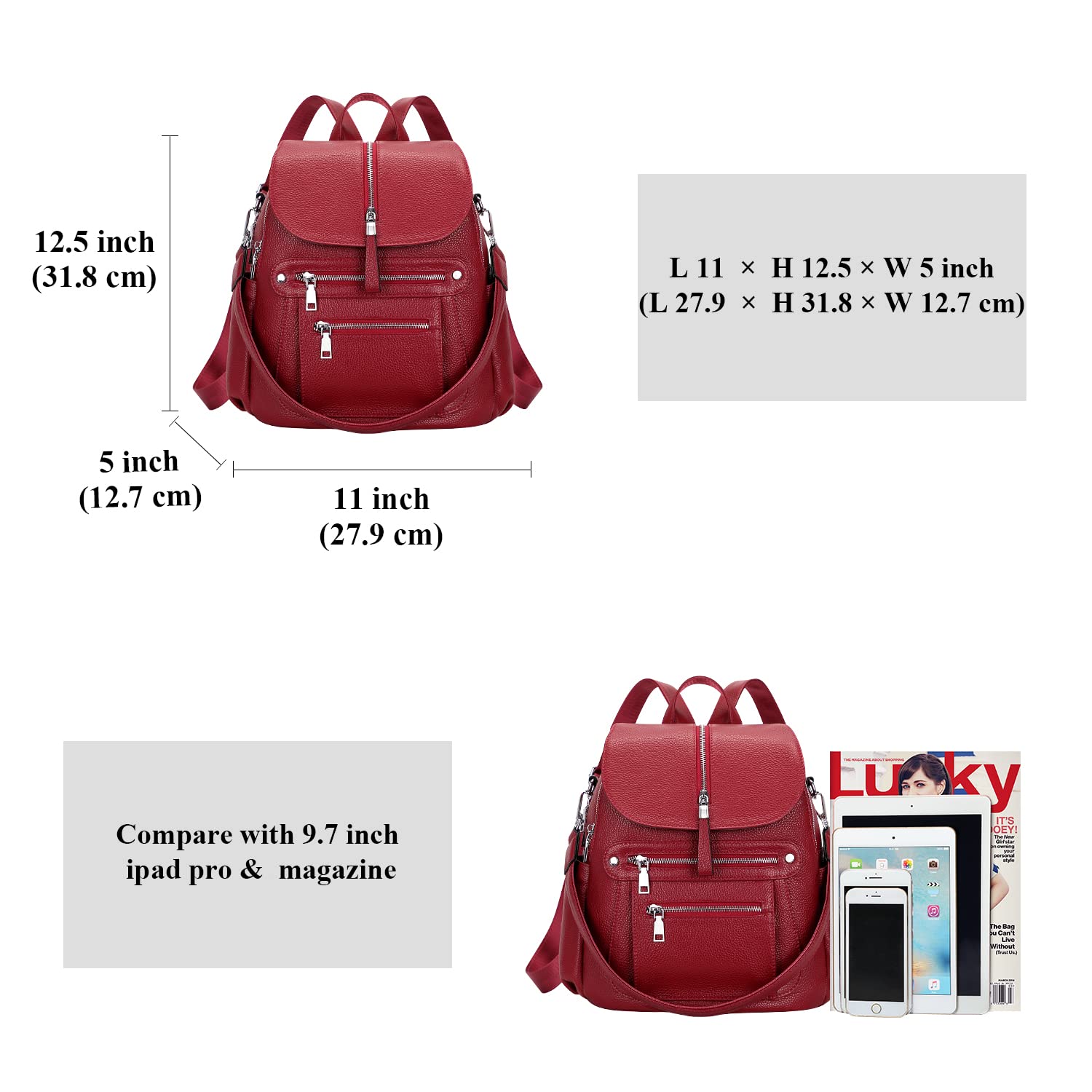 ALTOSY Women's Leather Backpack Purse - Stylish Casual Handbag with Multiple Pockets & Flap Closure - Perfect for Work, Travel & Everyday Use