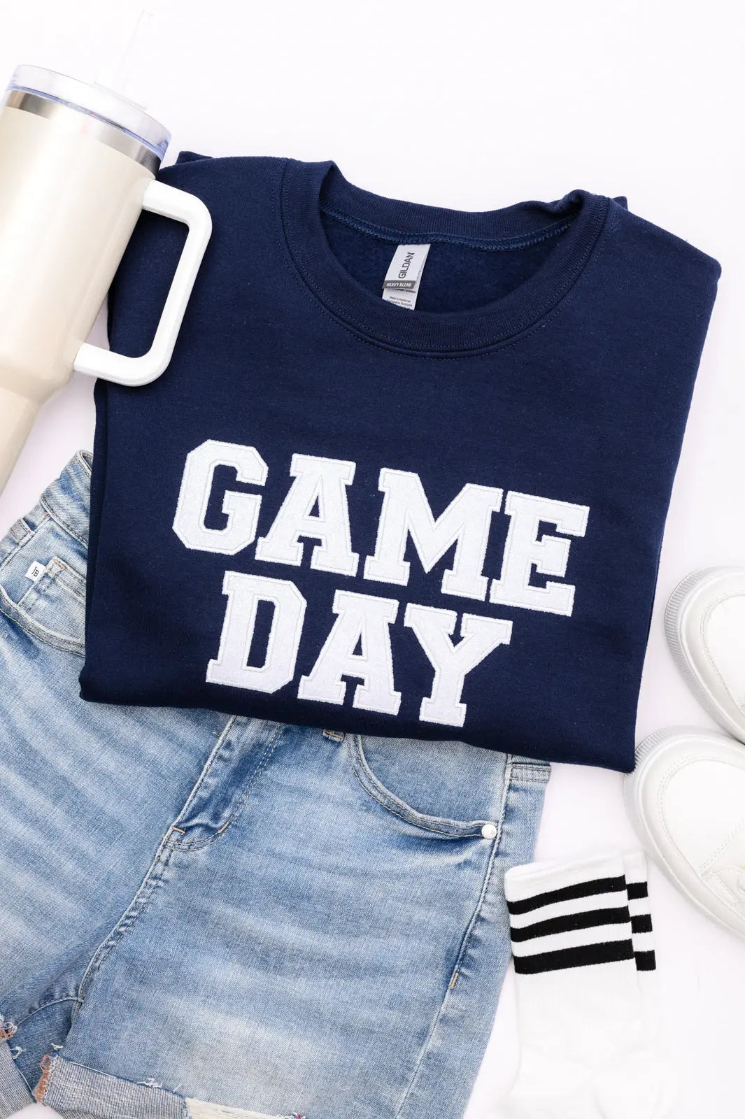 PREORDER: Embroidered Glitter Game Day Sweatshirt - Navy & White | Perfect for Football Parties, Tailgating & Sports Fan Apparel