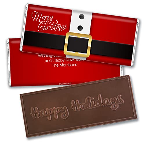 36 Pack Custom Christmas Candy Happy Holidays Embossed Chocolate Bars - Santa Claus Design - No Assembly Required - Perfect for Holiday Parties, Gifts & Stocking Stuffers