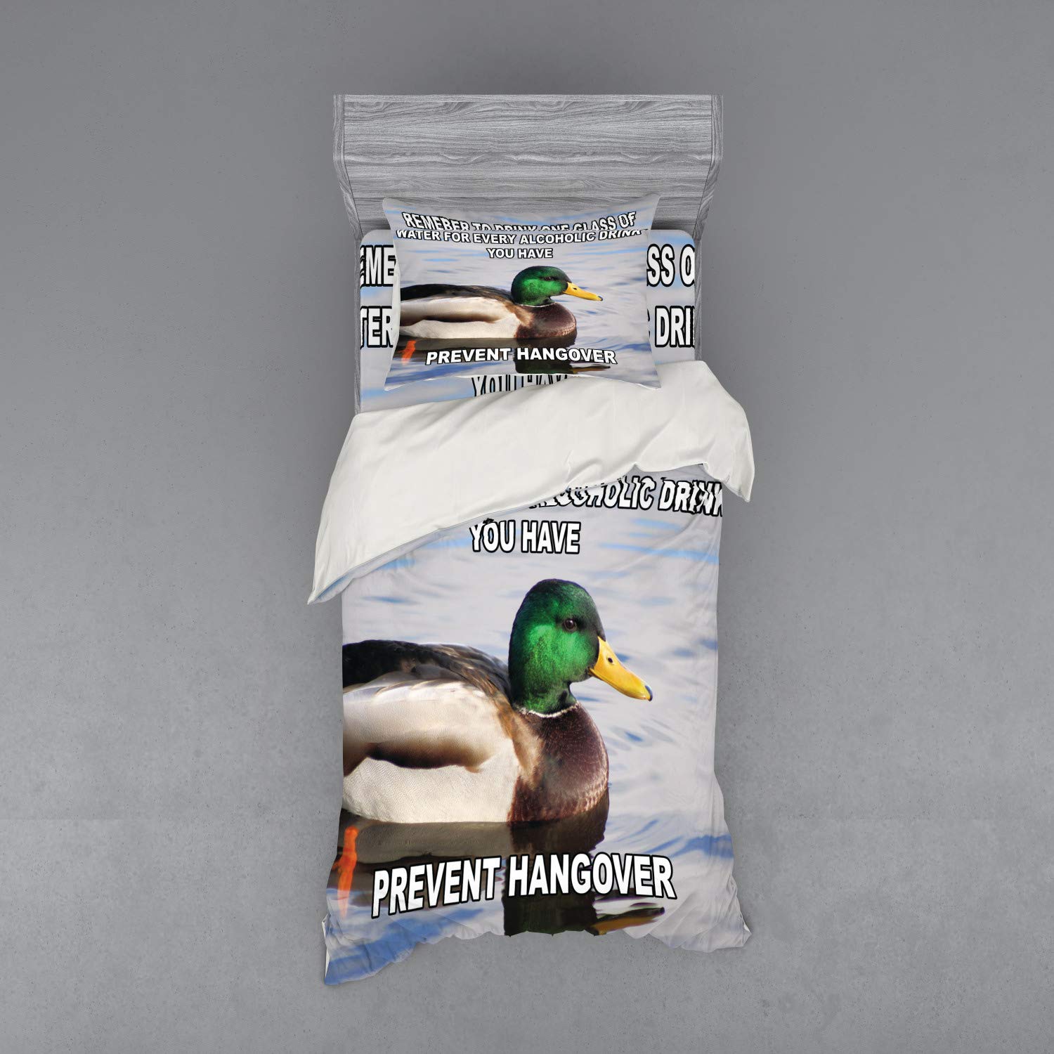 Ambesonne Mallard Duck Duvet Cover Set - 3 Piece Twin XL Bedding with Sham & Fitted Sheet, Nature Inspired Green Head Feathers Lake Design - Perfect for Kids Rooms, Guest Bedrooms & Nature Themed Decor