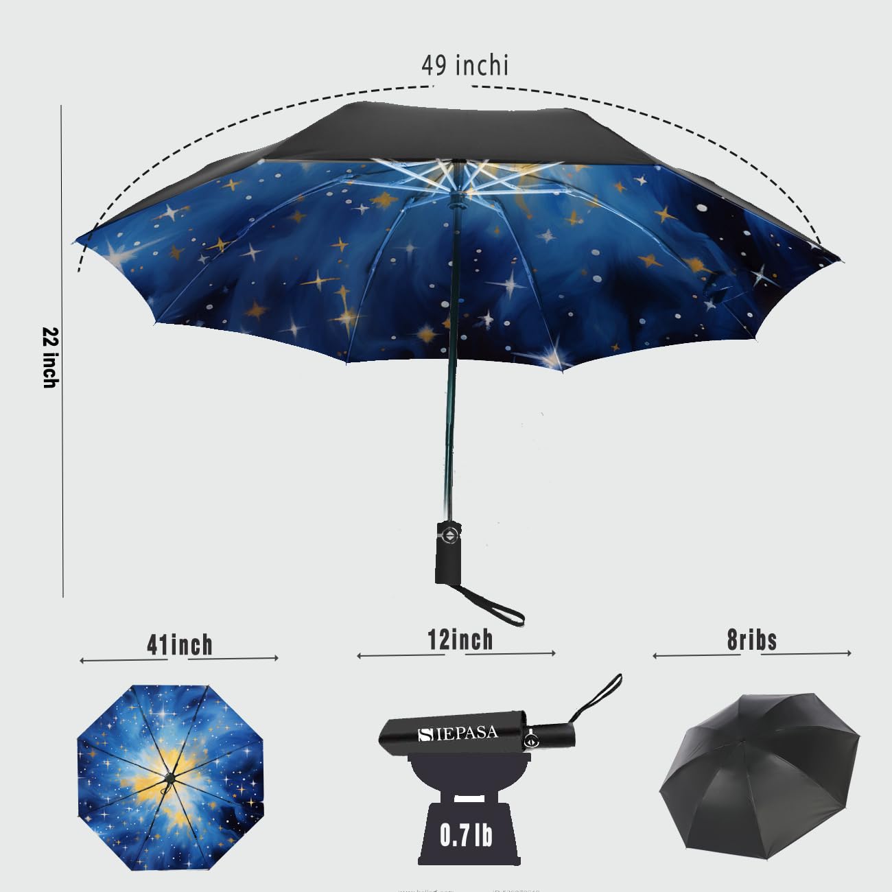 SIEPASA Windproof Reverse Folding Umbrella - Compact Automatic Travel Umbrella for Rain & Sun Protection - Perfect for Commuting, Walking Dogs & Outdoor Activities - Ideal for Women & Men