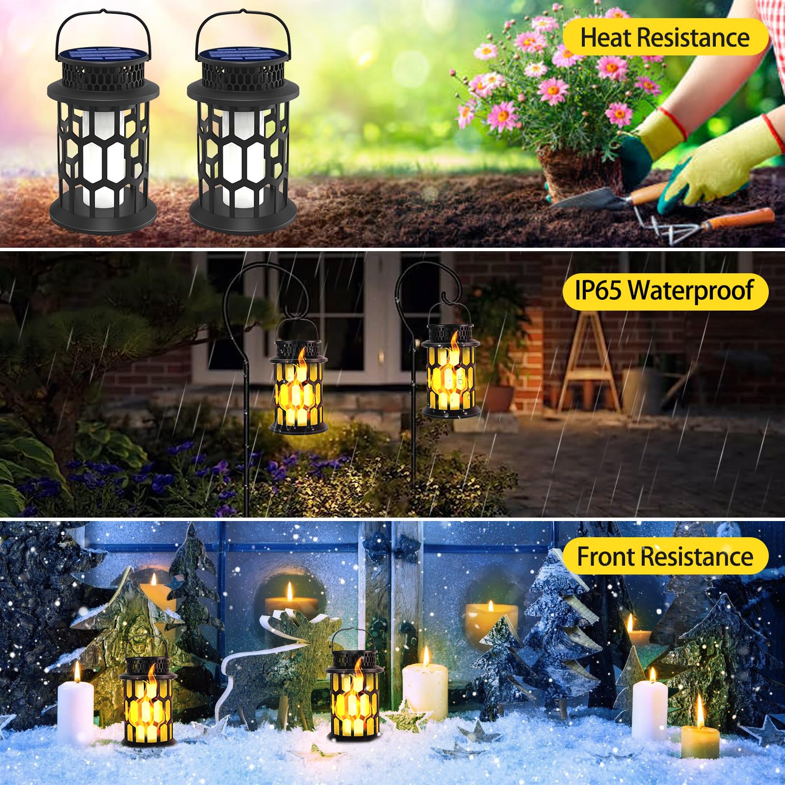 YoungPower Solar Outdoor Lantern Lights - 2 Modes (Flickering Flame & Warm White Light) - Waterproof Hanging Solar Lanterns for Garden, Patio, Yard, Christmas & Halloween Decor - Perfect for Outdoor Parties, Pathways & Backyard Ambiance (2-Pack)