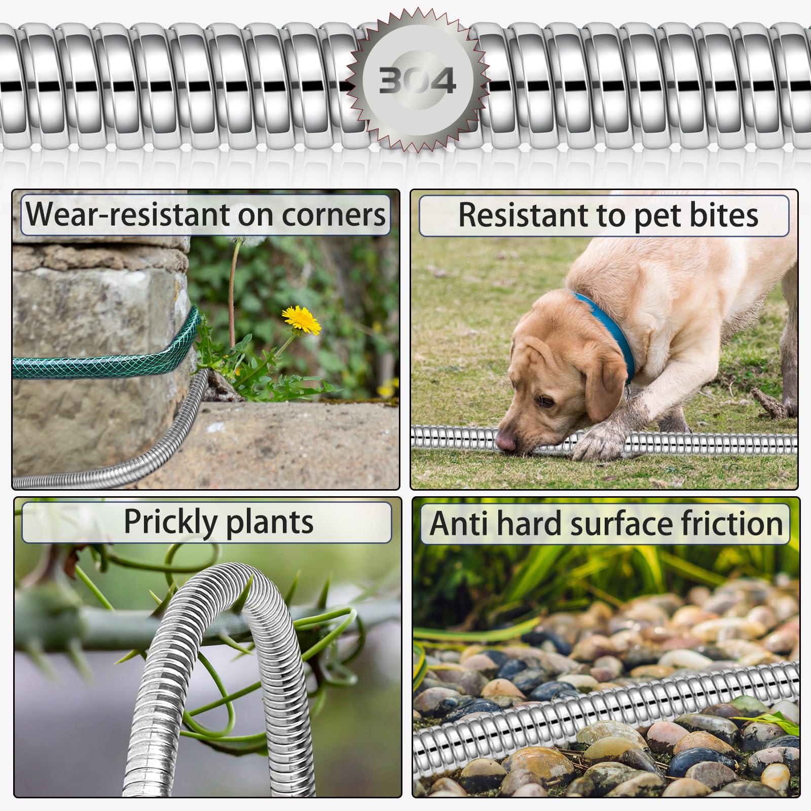 50FT Heavy Duty Stainless Steel Garden Hose - Rust-Proof, Anti-Puncture, Kink-Free & Lightweight with 8-Function Spray Nozzle for Lawn, Yard & Outdoor Watering | Perfect for Gardening, Car Washing & Patio Cleaning