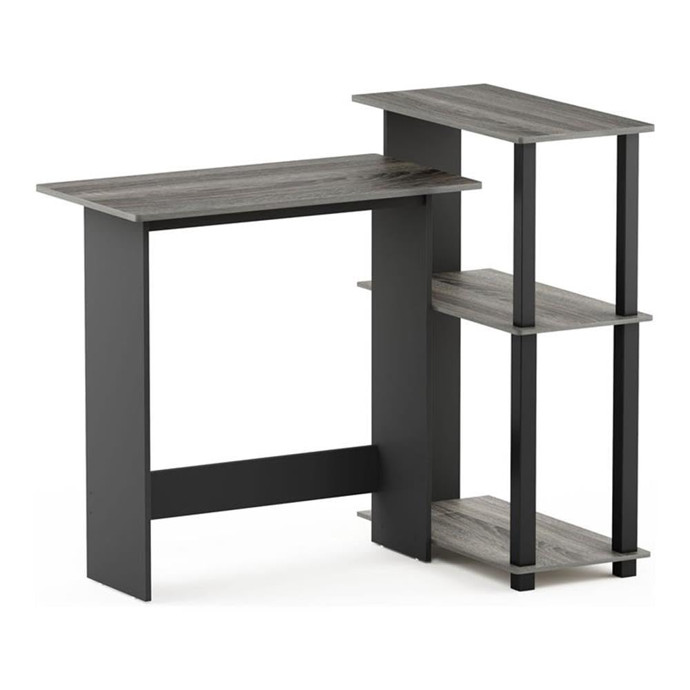 Furinno Abbott Corner Computer Desk with Bookshelf - Compact Home Office Desk for Small Spaces, French Oak Grey/Black Finish - Perfect for Study, Work, or Gaming Setup