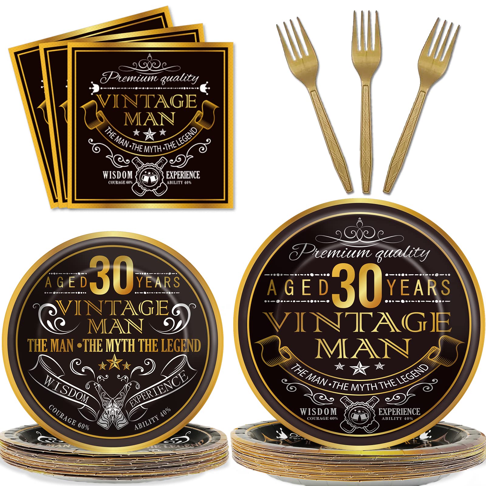 Wiooffen 96-Piece Vintage 30th Birthday Party Tableware Set - 1995 Theme Decorations with Paper Plates, Napkins & Forks for 24 Guests - Perfect for 30th Anniversary Celebrations, Retro Parties & Milestone Events