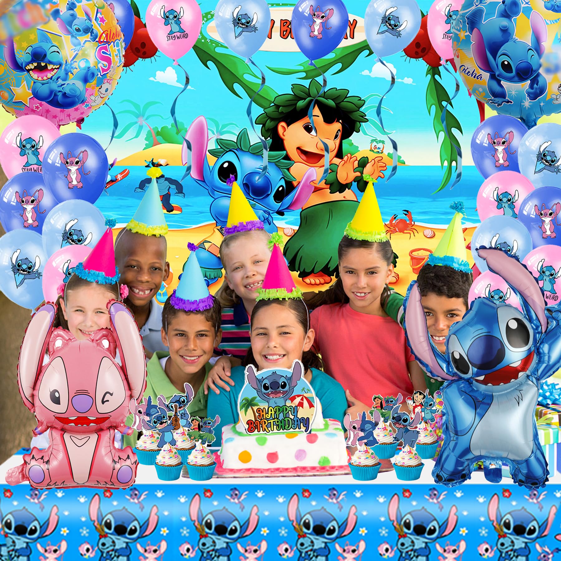 Lil Stitch Birthday Balloons & Decorations Set - Includes Banner, Backdrop, Foil Balloons for Stitch Themed Party | Perfect for Disney Lovers, Kids Birthday Decor, Baby Shower & Themed Celebrations