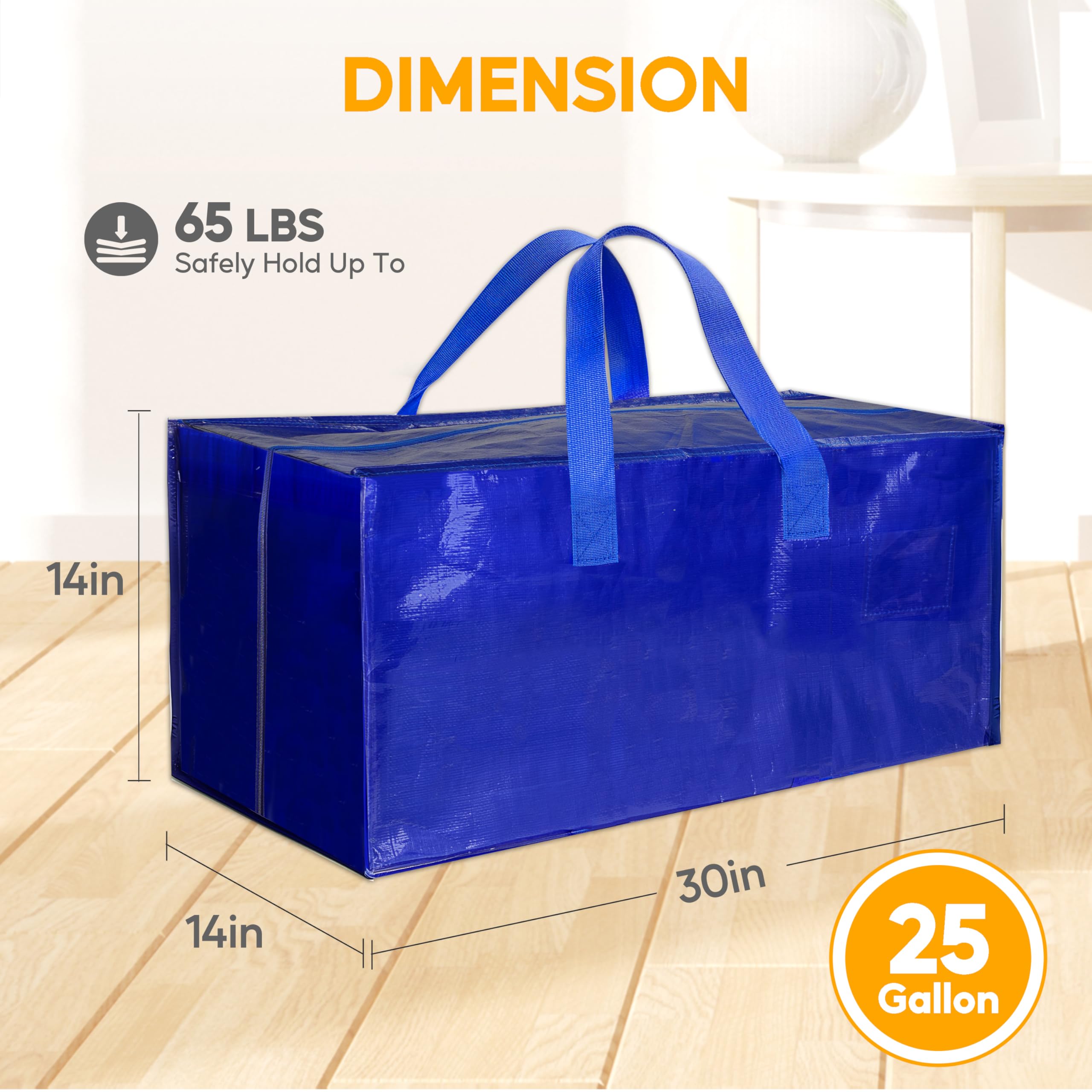 12 Pack Heavy Duty Moving Bags with Backpack Straps - Extra Large Storage Tote with Strong Handles & Zippers - Space Saving Moving Boxes for Home, Office & Dorm Organization (Blue)