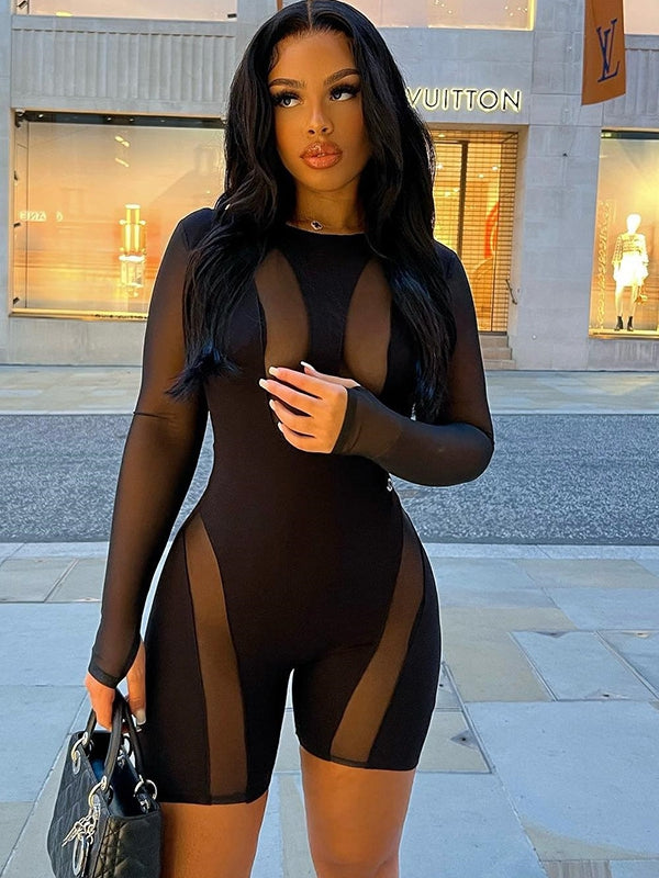 ZASUWA Women's Sexy See-Through Mesh Short Romper Jumpsuit - Perfect for Night Out, Clubwear, and Lingerie Fashion