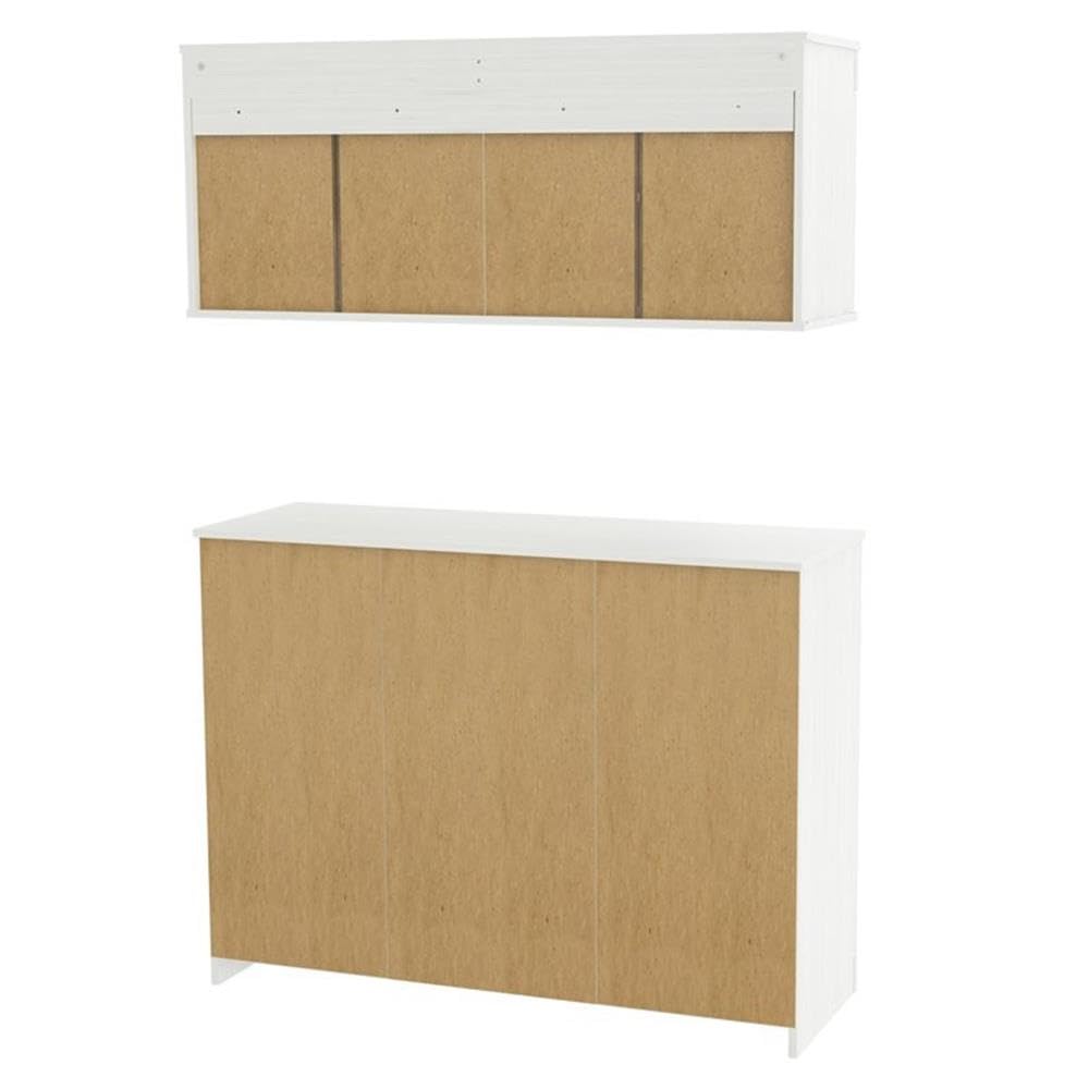 2-Piece Wall Mounted Buffet Storage Cabinet Set with 12-Bottle Wine Rack - Washed Oak Shaker Style for Dining Room & Kitchen Organization