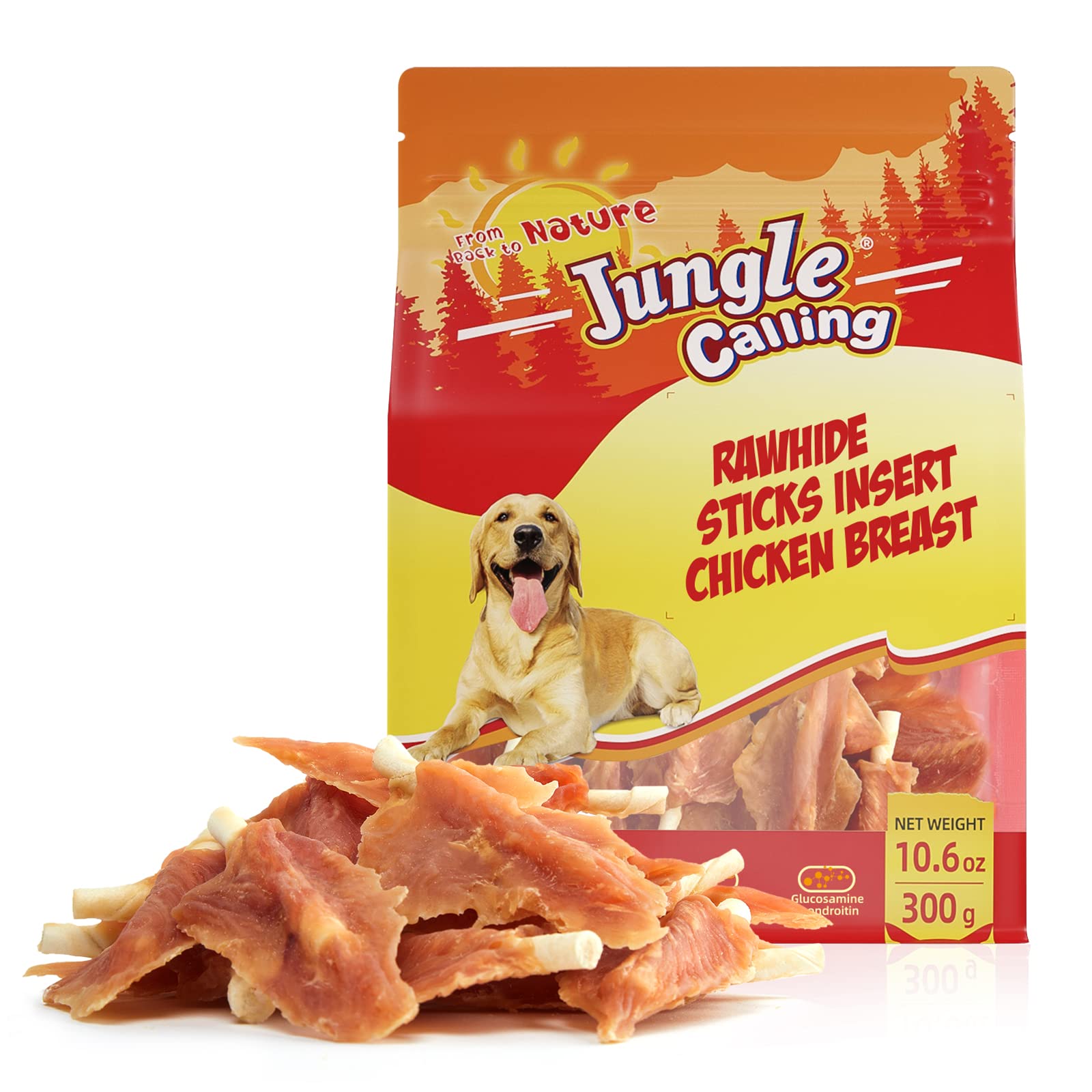 Jungle Calling Chicken Jerky Dog Chews - Glucosamine & Chondroitin for Joint Health - Long-Lasting Dental Treats for Active Dogs