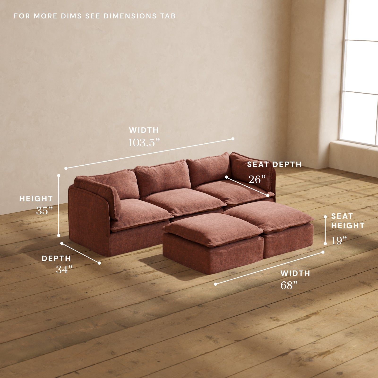Premium Modular Performance 3-Seater Sofa with Bench Ottoman in Rich Chestnut Brown | Luxe Fabric Blend | Perfect for Living Room, Lounge & Home Theater Comfort