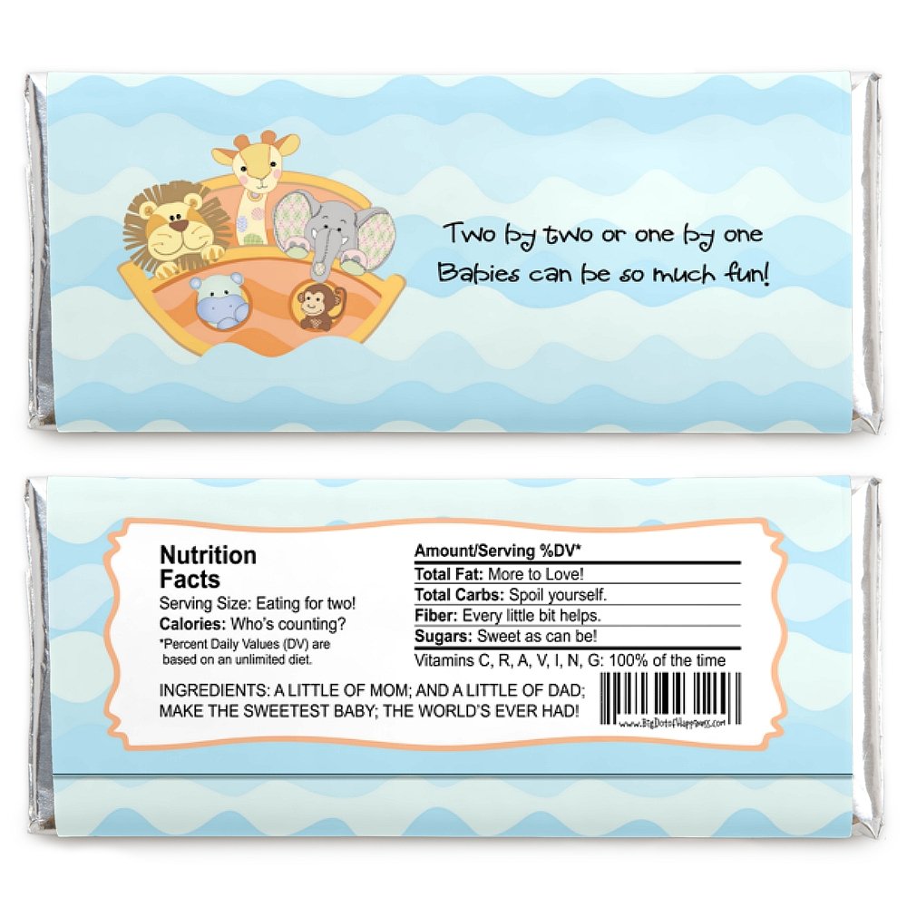 Noah's Ark Candy Bar Wrappers - Set of 24 Baby Shower Favors by Big Dot of Happiness - Perfect for Baby Showers, Gender Reveals & Baptism Celebrations