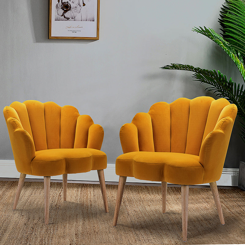 Ariel Scalloped Velvet Armchair - Luxurious Velvet Upholstered Accent Chair for Living Room, Bedroom & Office - Elegant Home Decor Furniture for Comfortable Seating