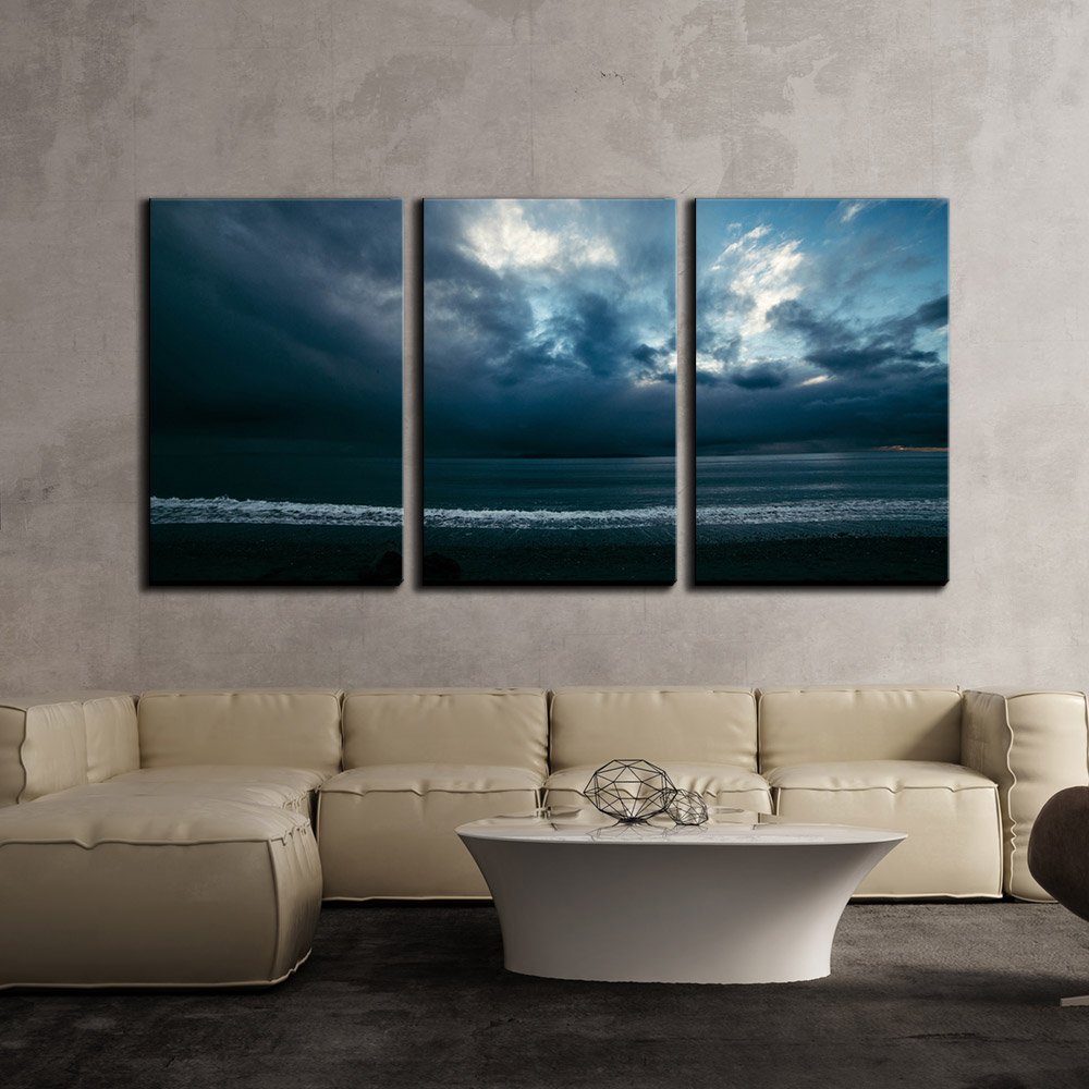 Wall26 - 3 Piece Canvas Wall Art Print - Ocean Sunset Under Cloudy Sky - Modern Framed Beach Painting for Living Room & Bedroom - Ready to Hang Stretched Canvas 24