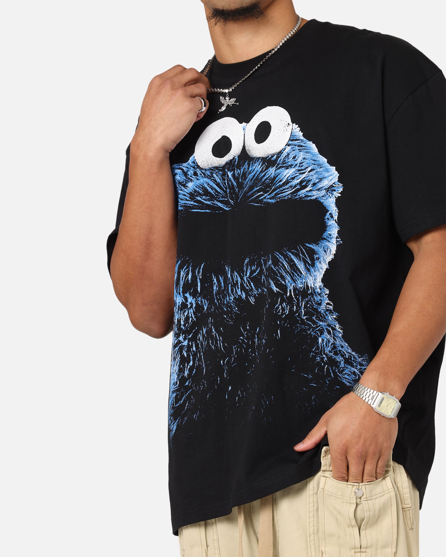 American Thrift X Sesame Street Cookie Monster Graphic Heavy Cotton T-Shirt Black | Casual Wear & Street Fashion